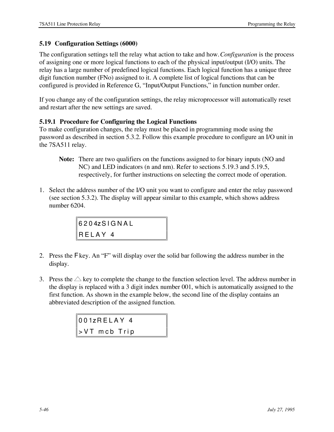 Siemens 7SA511 manual Configuration Settings, Procedure for Configuring the Logical Functions 