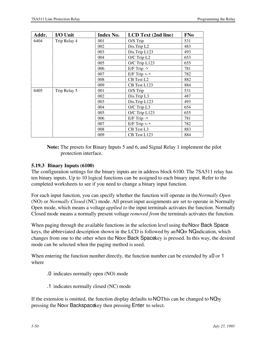 Siemens 7SA511 manual Binary Inputs 