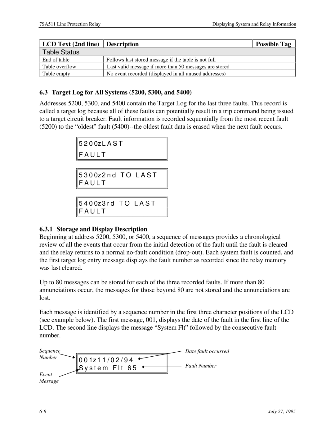 Siemens 7SA511 manual Table Status, Target Log for All Systems 5200, 5300 