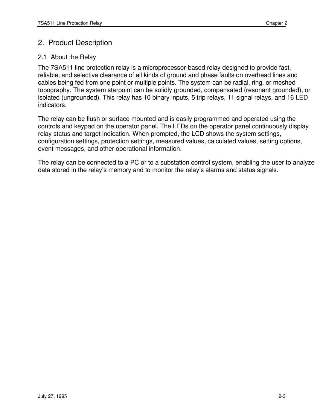 Siemens 7SA511 manual About the Relay 