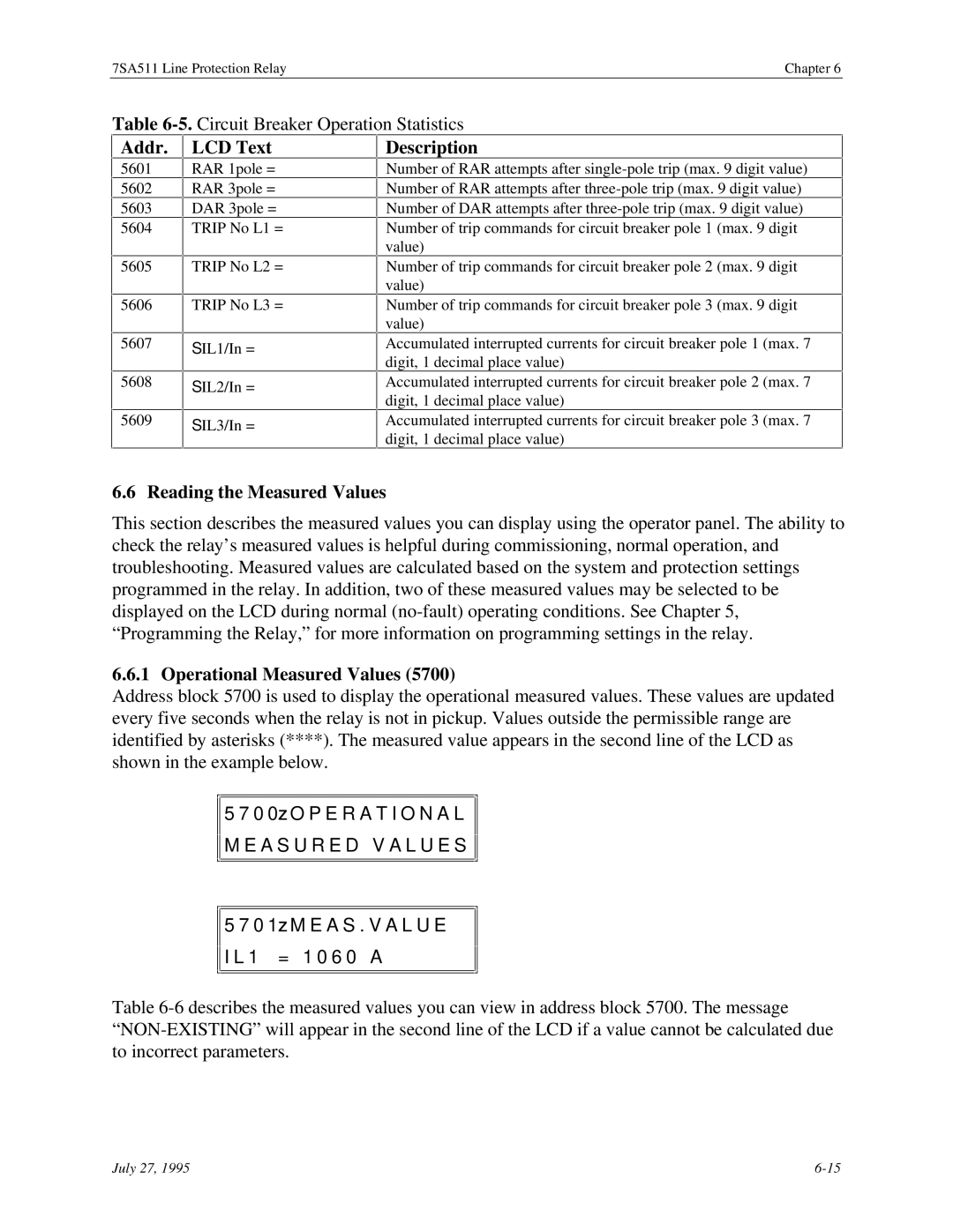 Siemens 7SA511 manual Reading the Measured Values, Operational Measured Values 