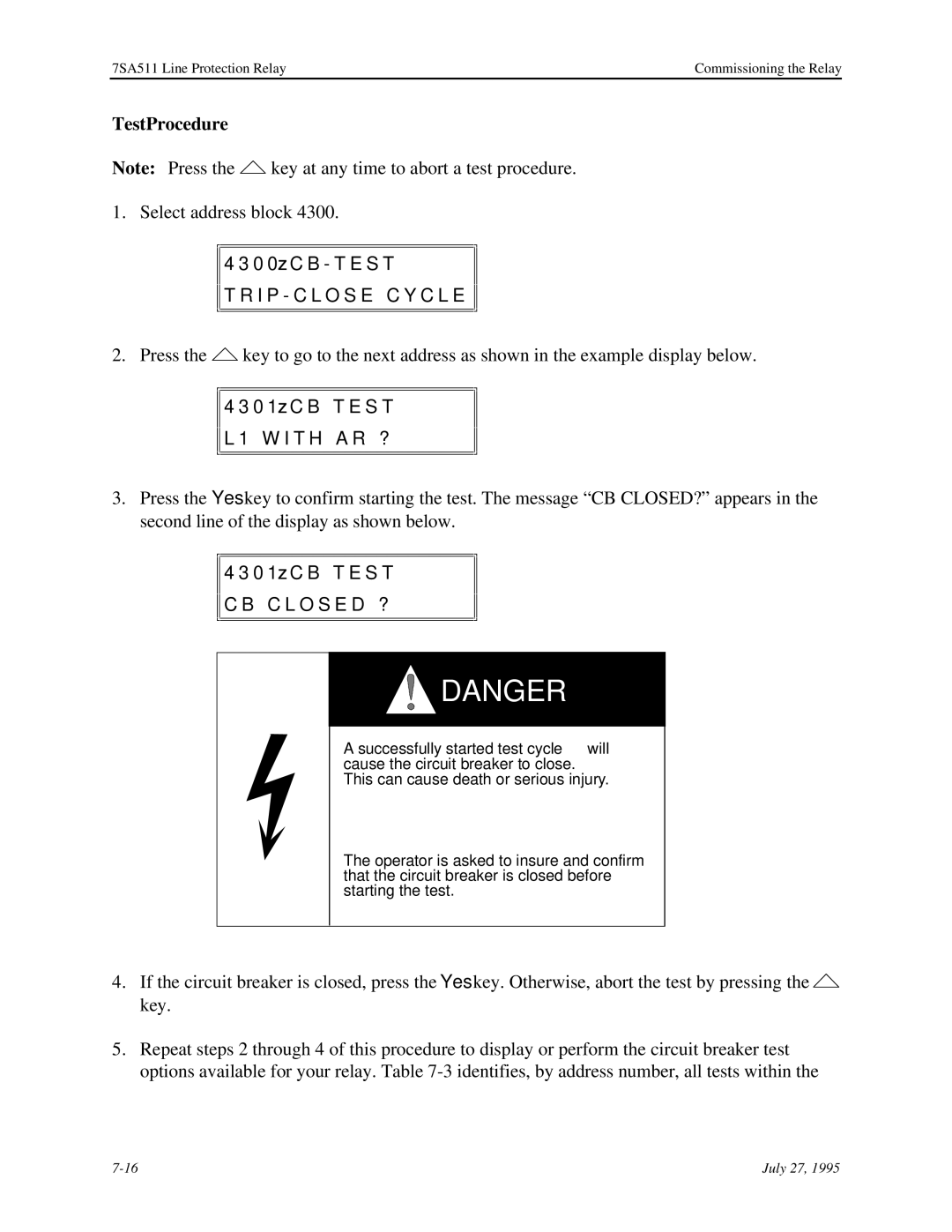 Siemens 7SA511 manual TestProcedure 