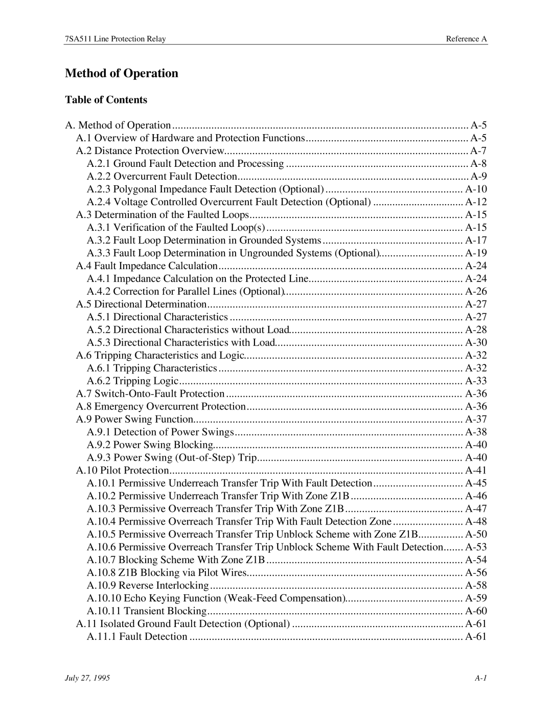 Siemens 7SA511 manual Method of Operation 