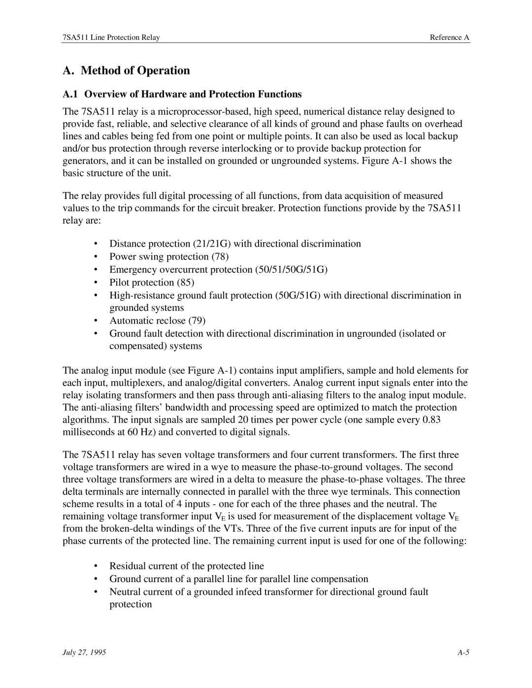 Siemens 7SA511 manual Overview of Hardware and Protection Functions 