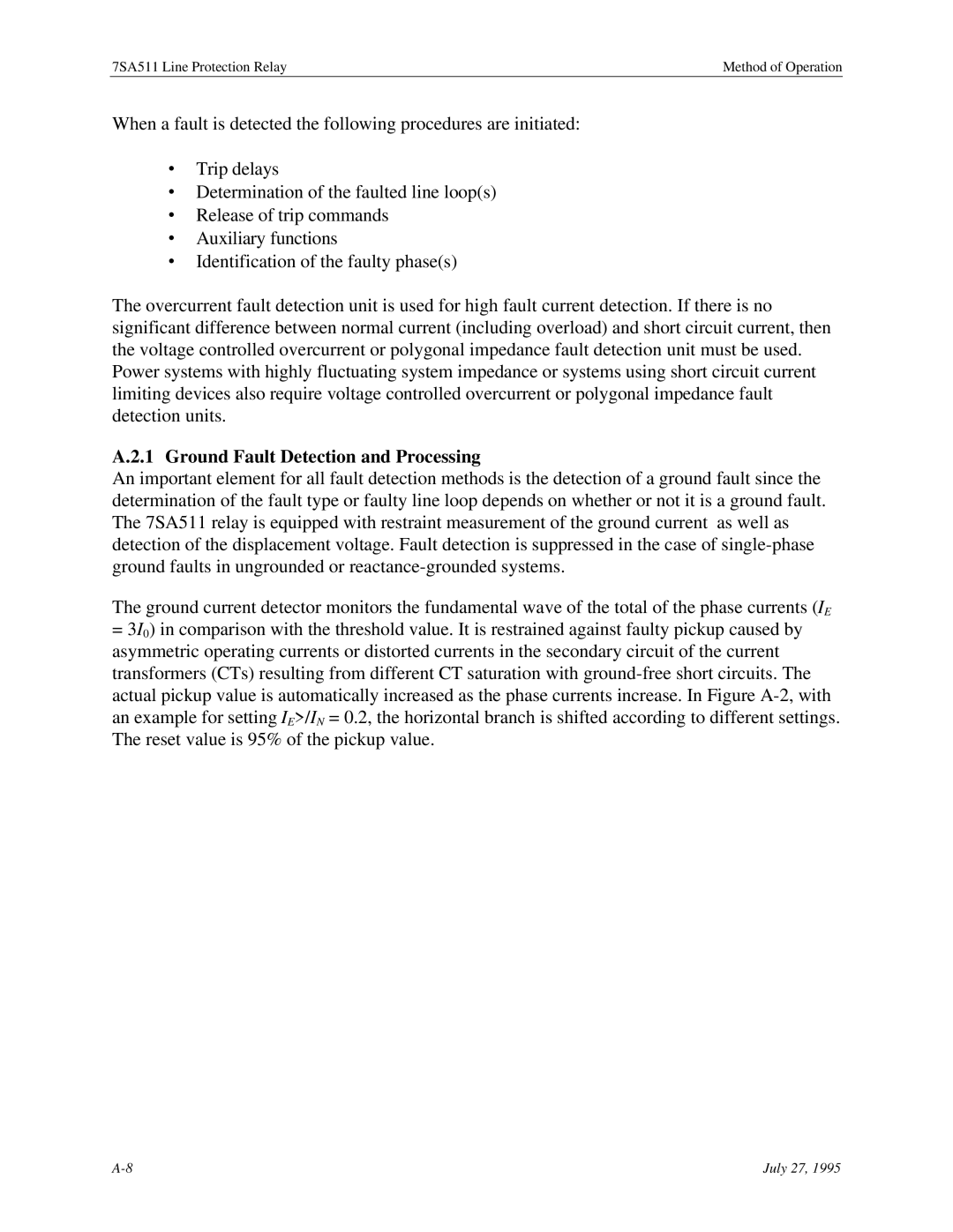 Siemens 7SA511 manual Ground Fault Detection and Processing 