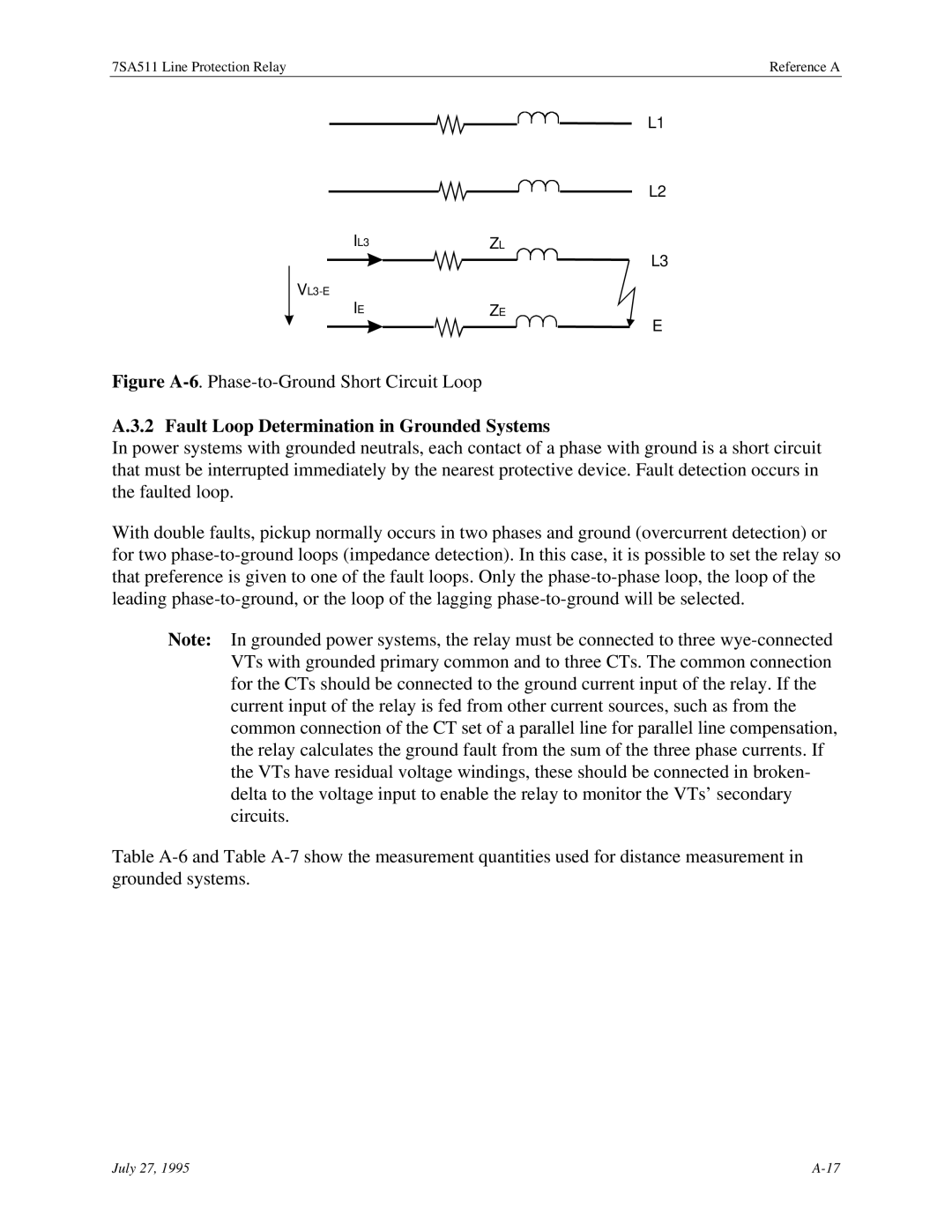 Siemens 7SA511 manual Figure A-6. Phase-to-Ground Short Circuit Loop, Fault Loop Determination in Grounded Systems 