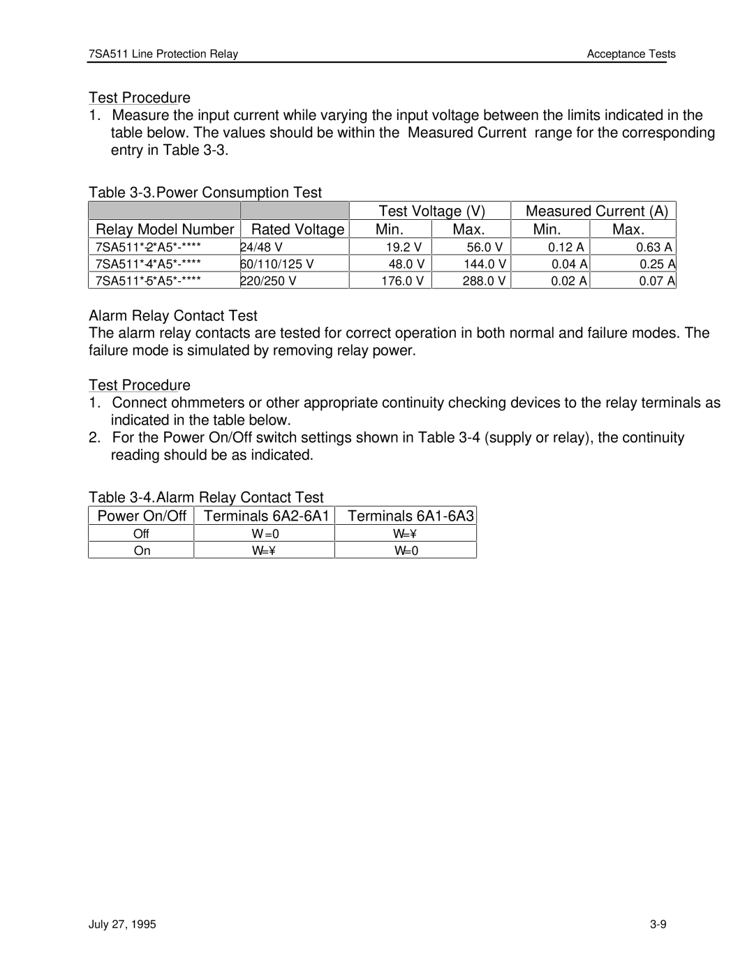 Siemens 7SA511 manual Alarm Relay Contact Test 