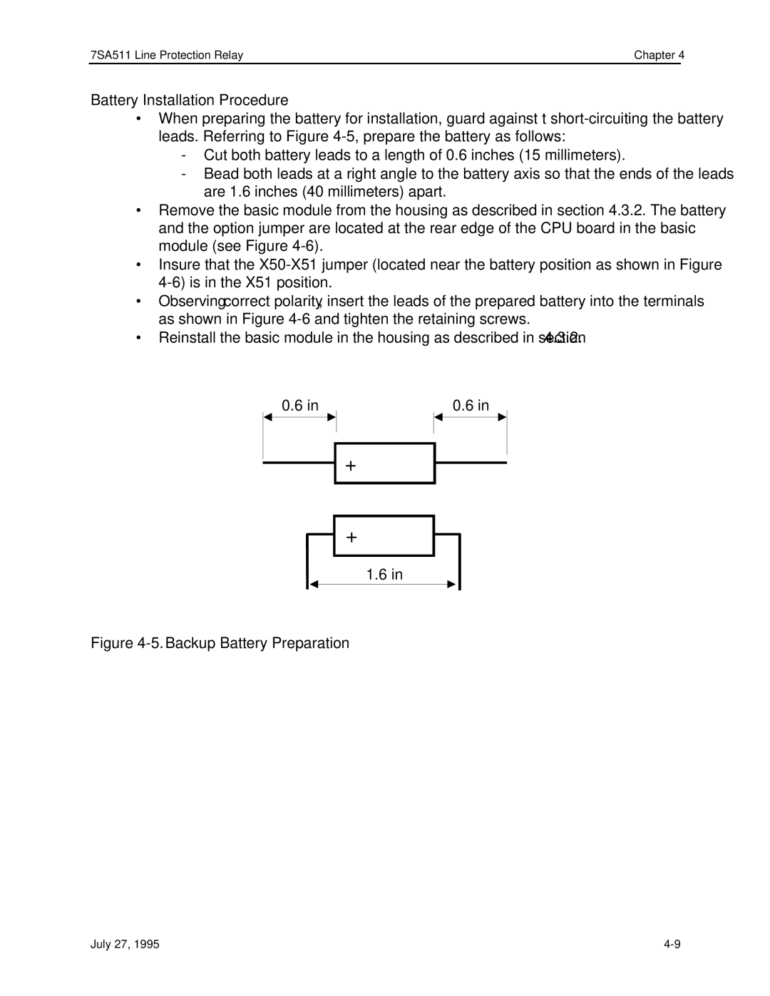 Siemens 7SA511 manual Battery Installation Procedure, Backup Battery Preparation 