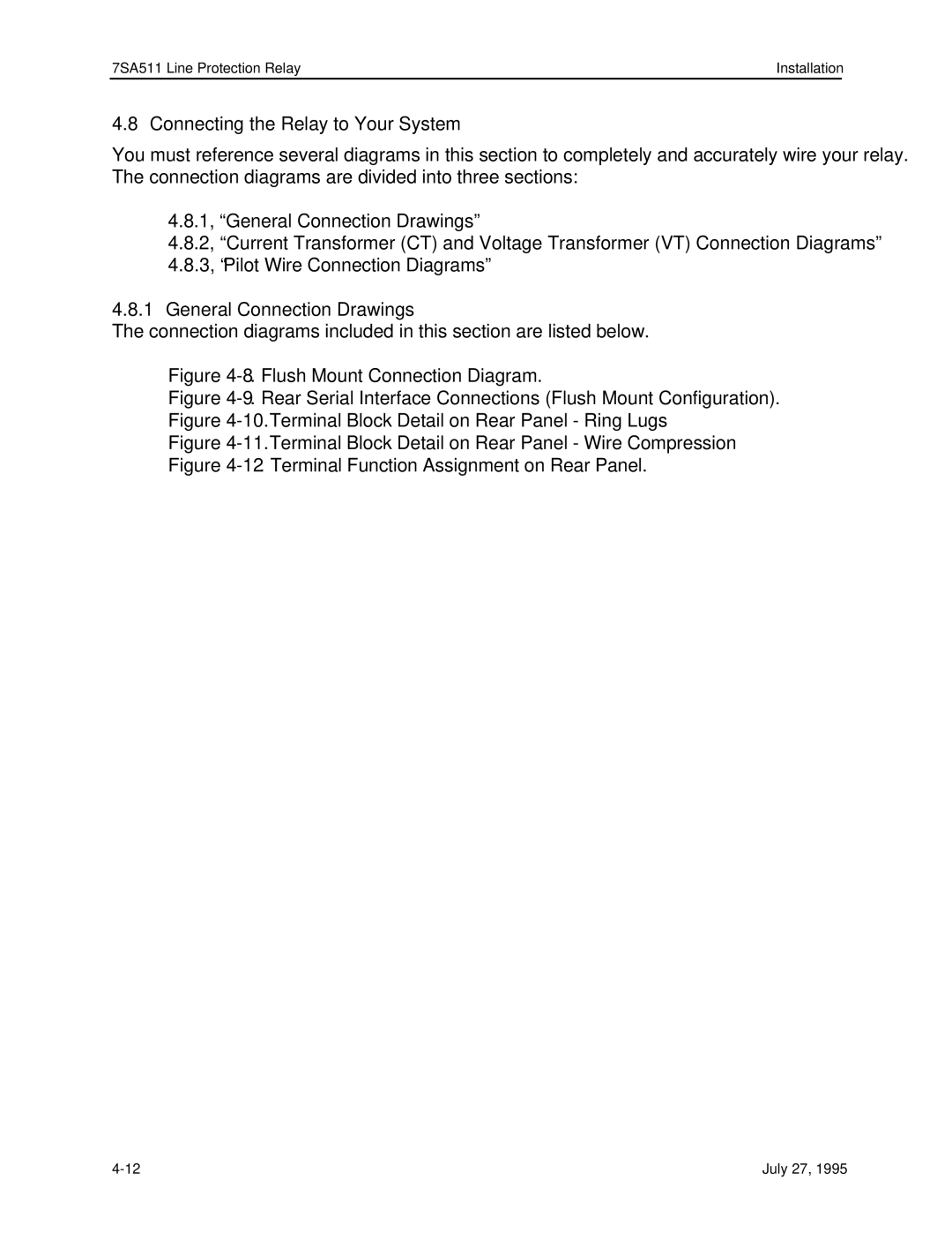 Siemens 7SA511 manual Connecting the Relay to Your System, General Connection Drawings 