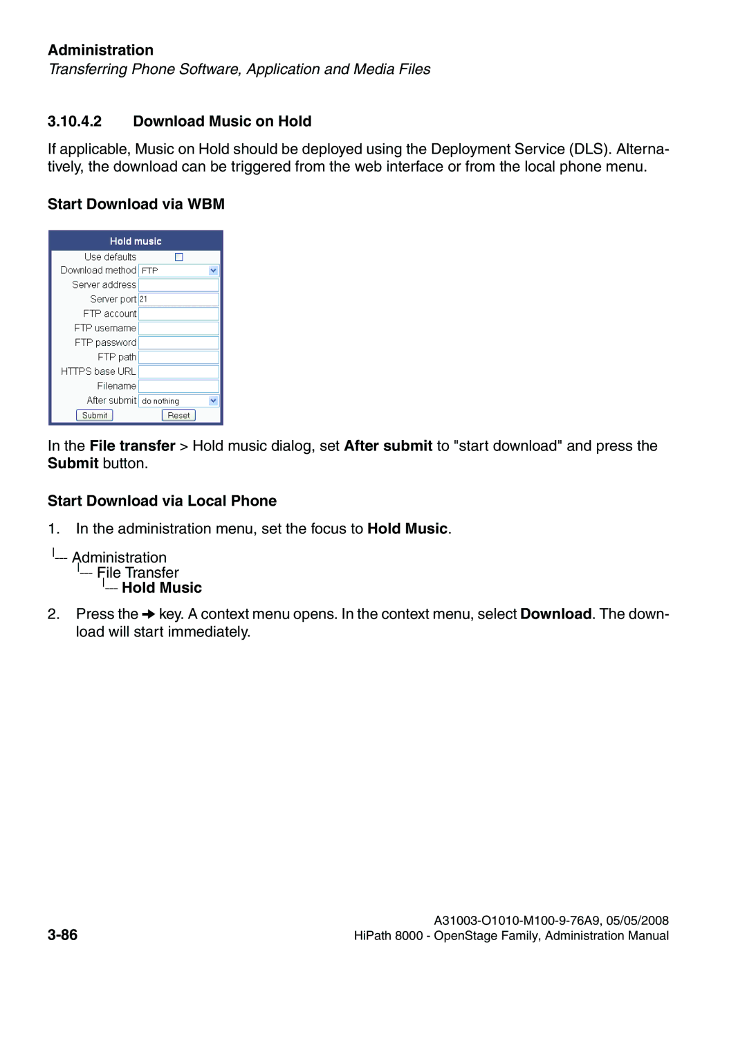 Siemens 80, 60, 40, 20 manual Download Music on Hold, Hold Music 