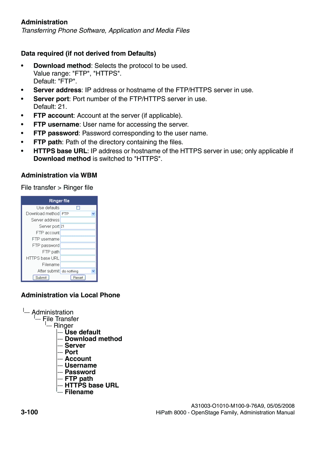 Siemens 40, 80, 60, 20 manual Data required if not derived from Defaults, 100 