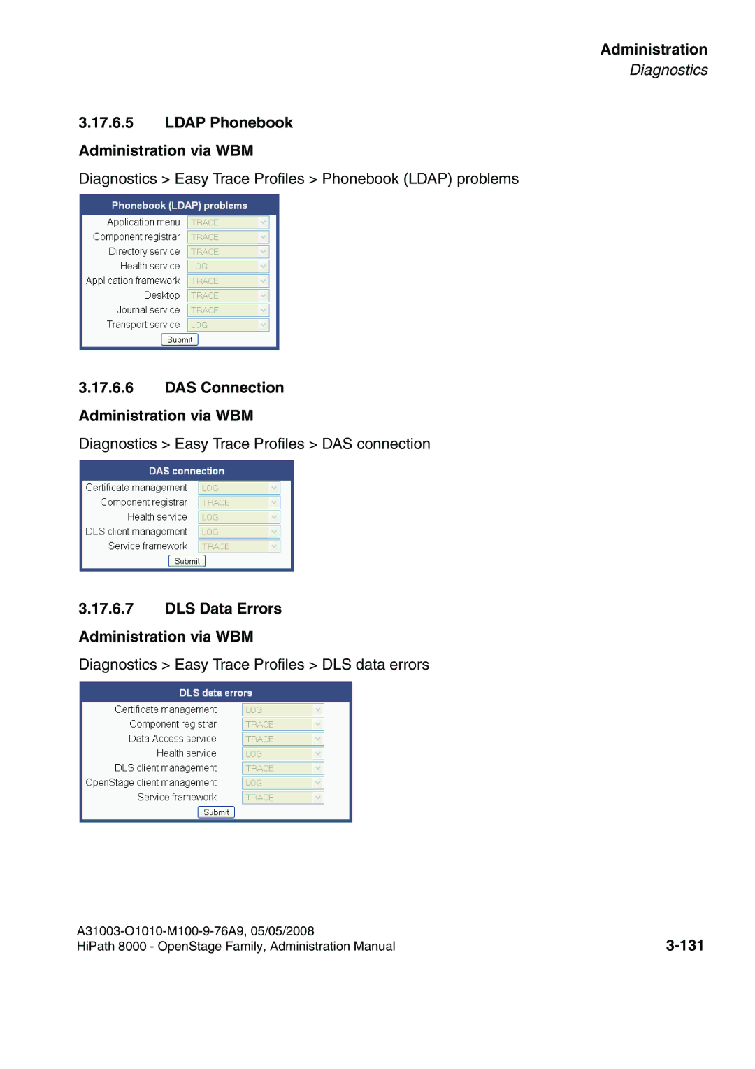 Siemens 60, 80, 40, 20 manual Ldap Phonebook Administration via WBM, DAS Connection Administration via WBM, 131 