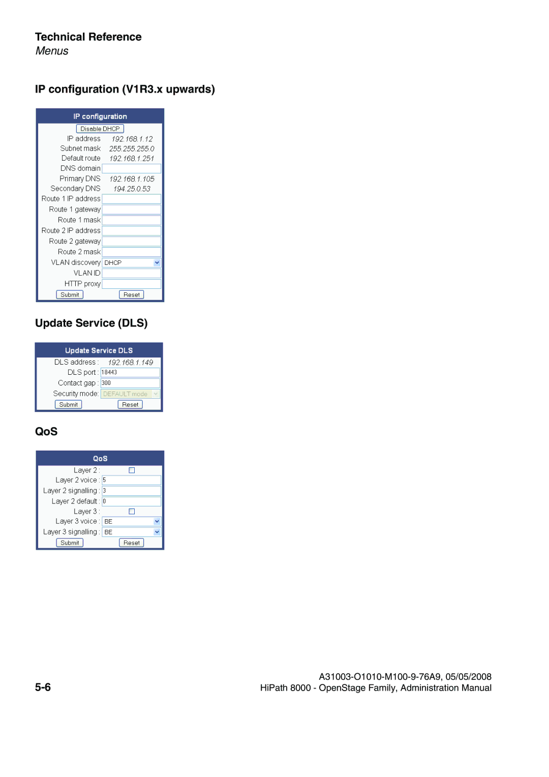 Siemens 80, 60, 40, 20 manual IP configuration V1R3.x upwards Update Service DLS QoS 