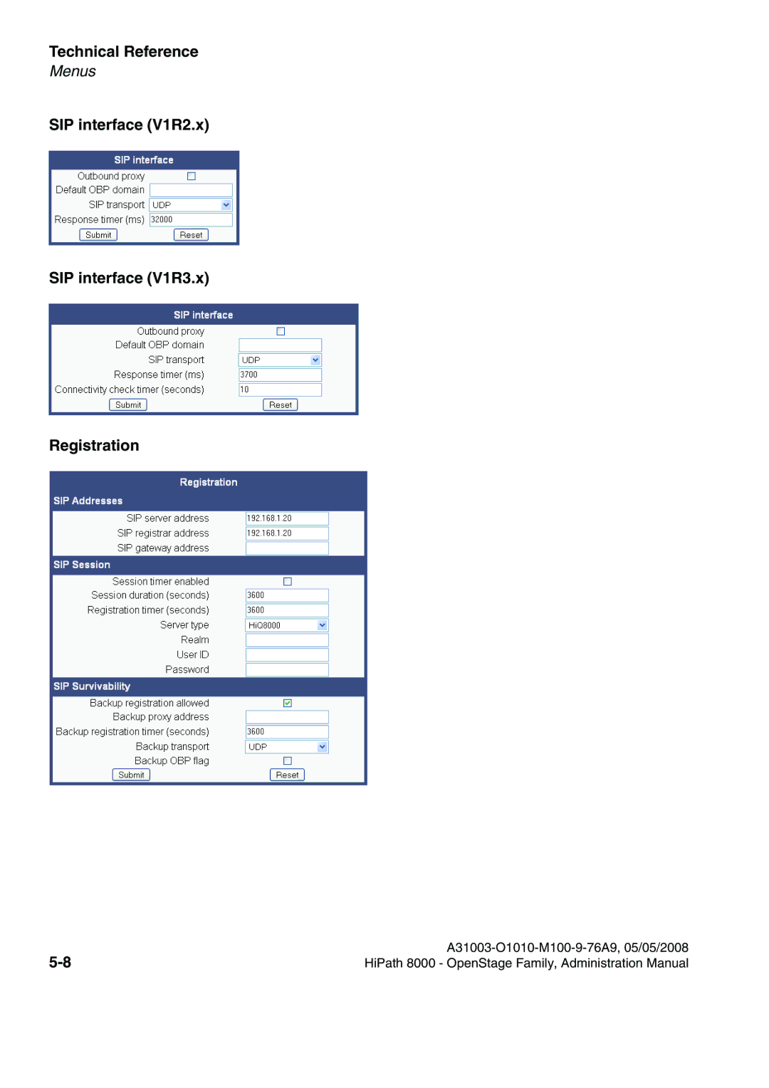 Siemens 40, 80, 60, 20 manual SIP interface V1R2.x SIP interface V1R3.x Registration 