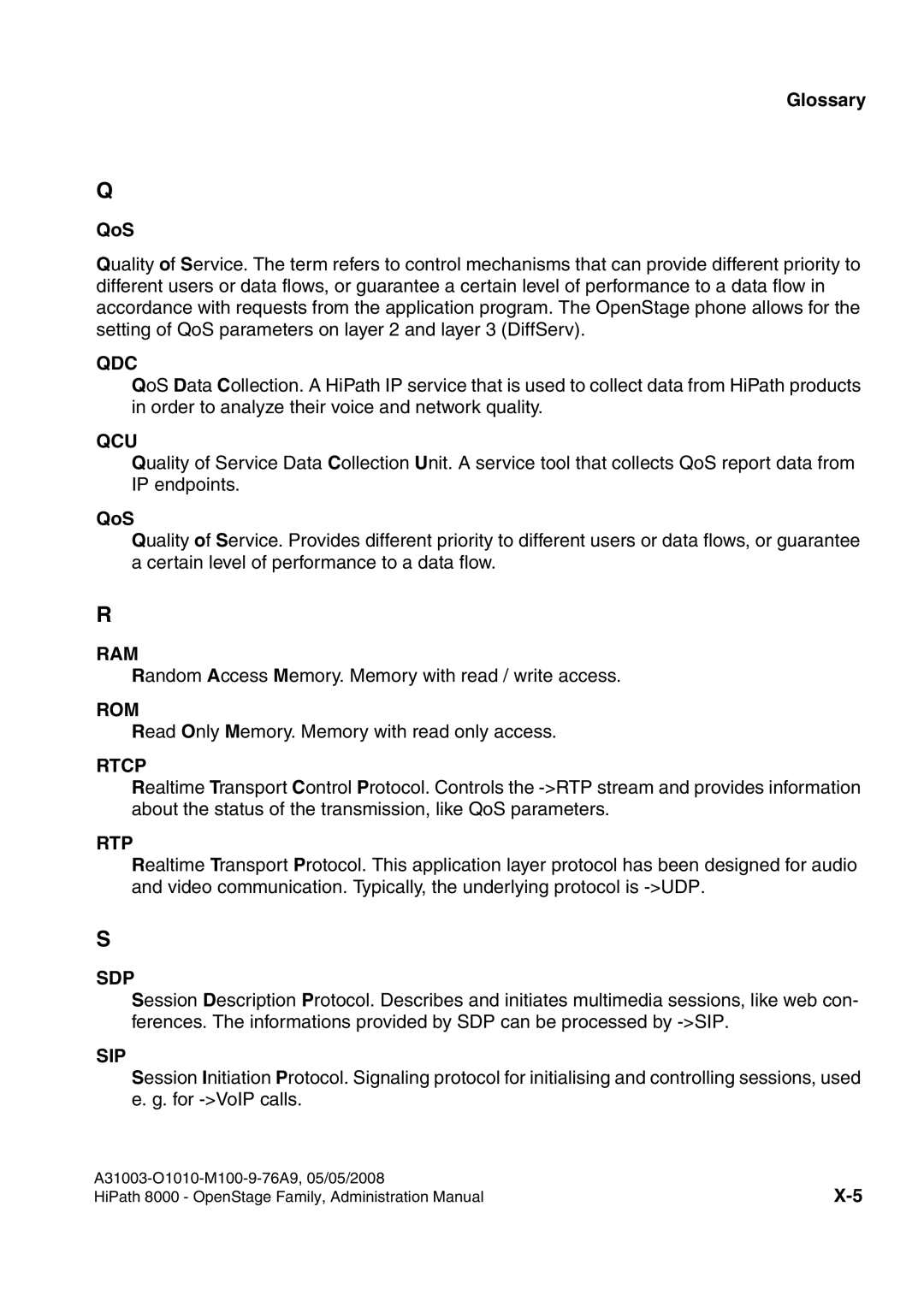 Siemens 60, 80, 40, 20 manual Glossary QoS, Qdc 