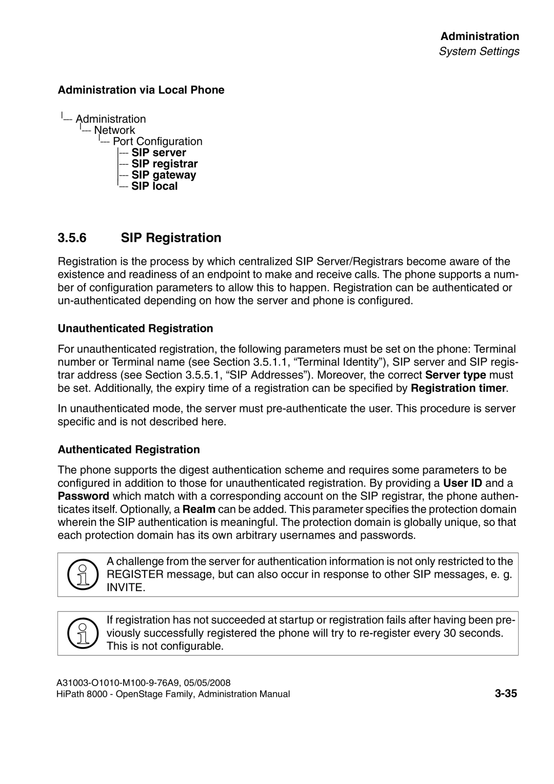 Siemens 60, 80, 40, 20 manual SIP Registration, Unauthenticated Registration, Authenticated Registration 