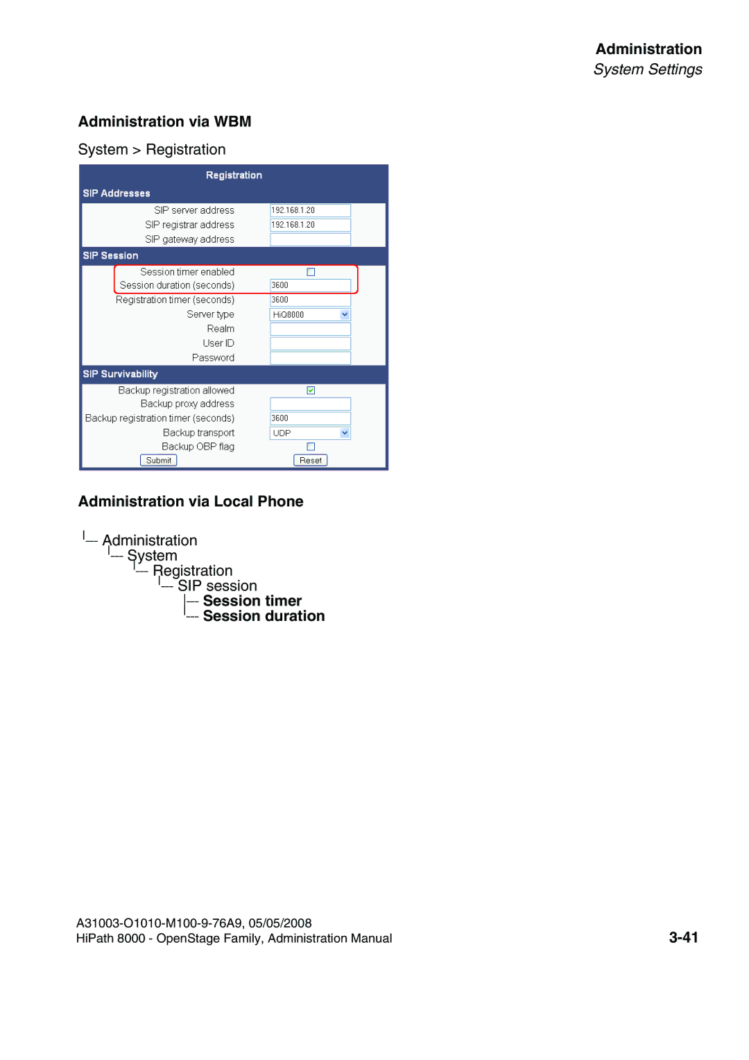 Siemens 20, 80, 60, 40 manual Session timer Session duration 