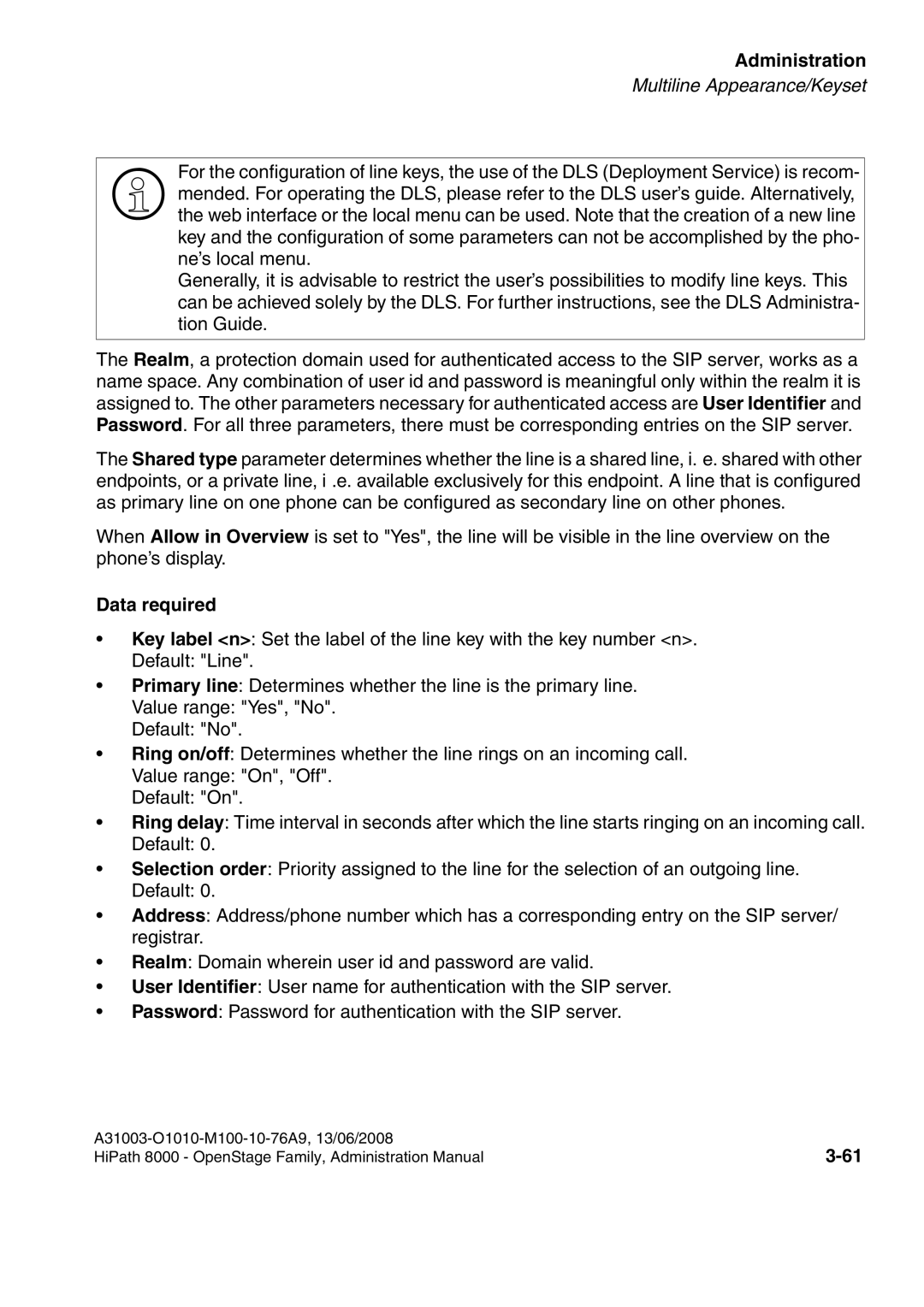 Siemens 8000 manual Data required 