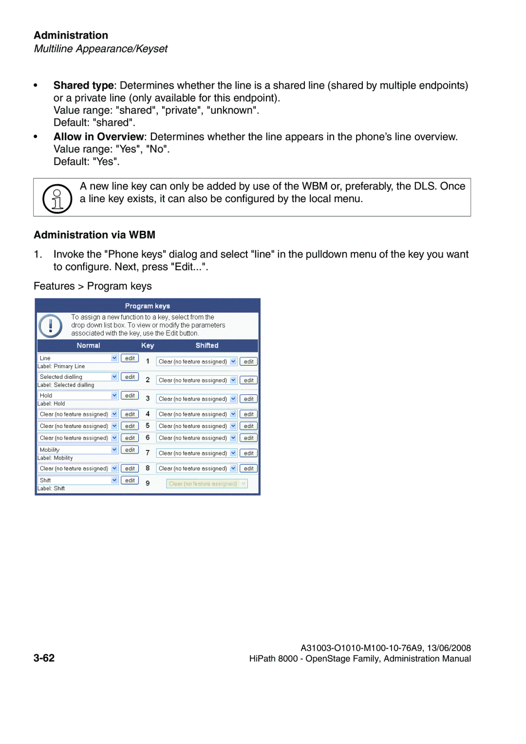 Siemens 8000 manual Administration via WBM 