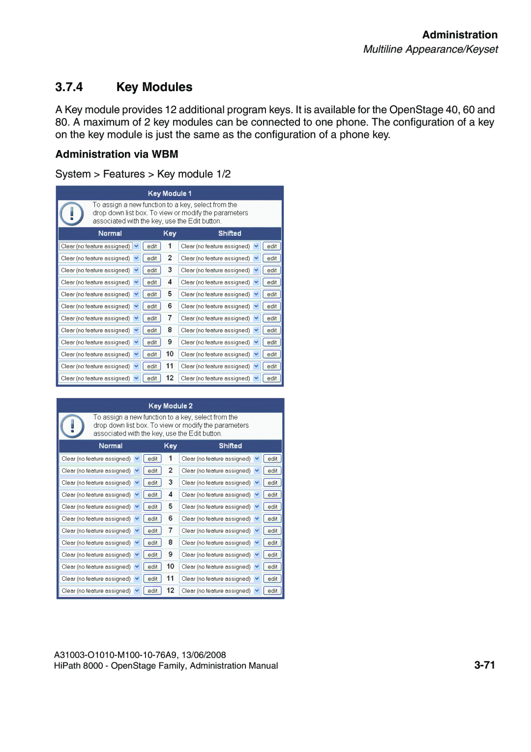 Siemens 8000 manual Key Modules 