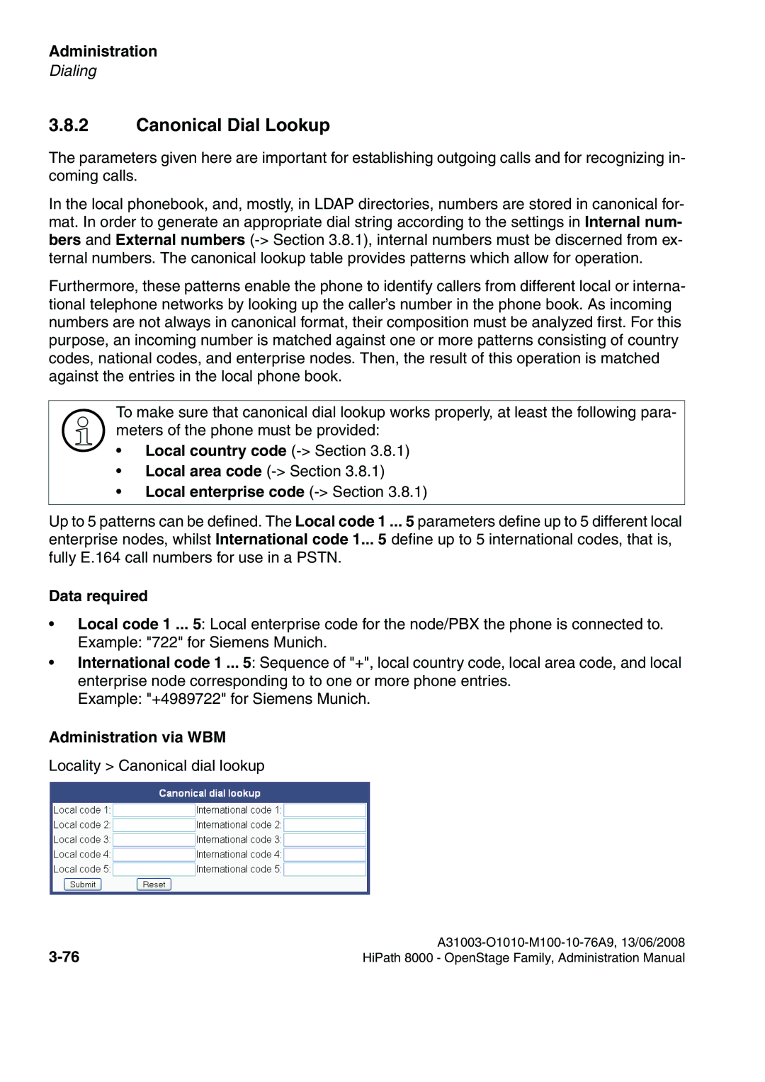 Siemens 8000 manual Canonical Dial Lookup, Local enterprise code Section 