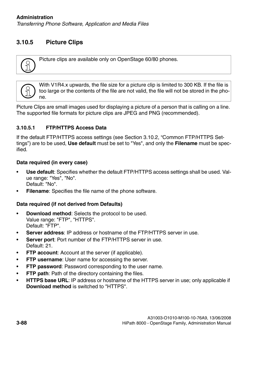 Siemens 8000 manual Picture Clips, 10.5.1 FTP/HTTPS Access Data 