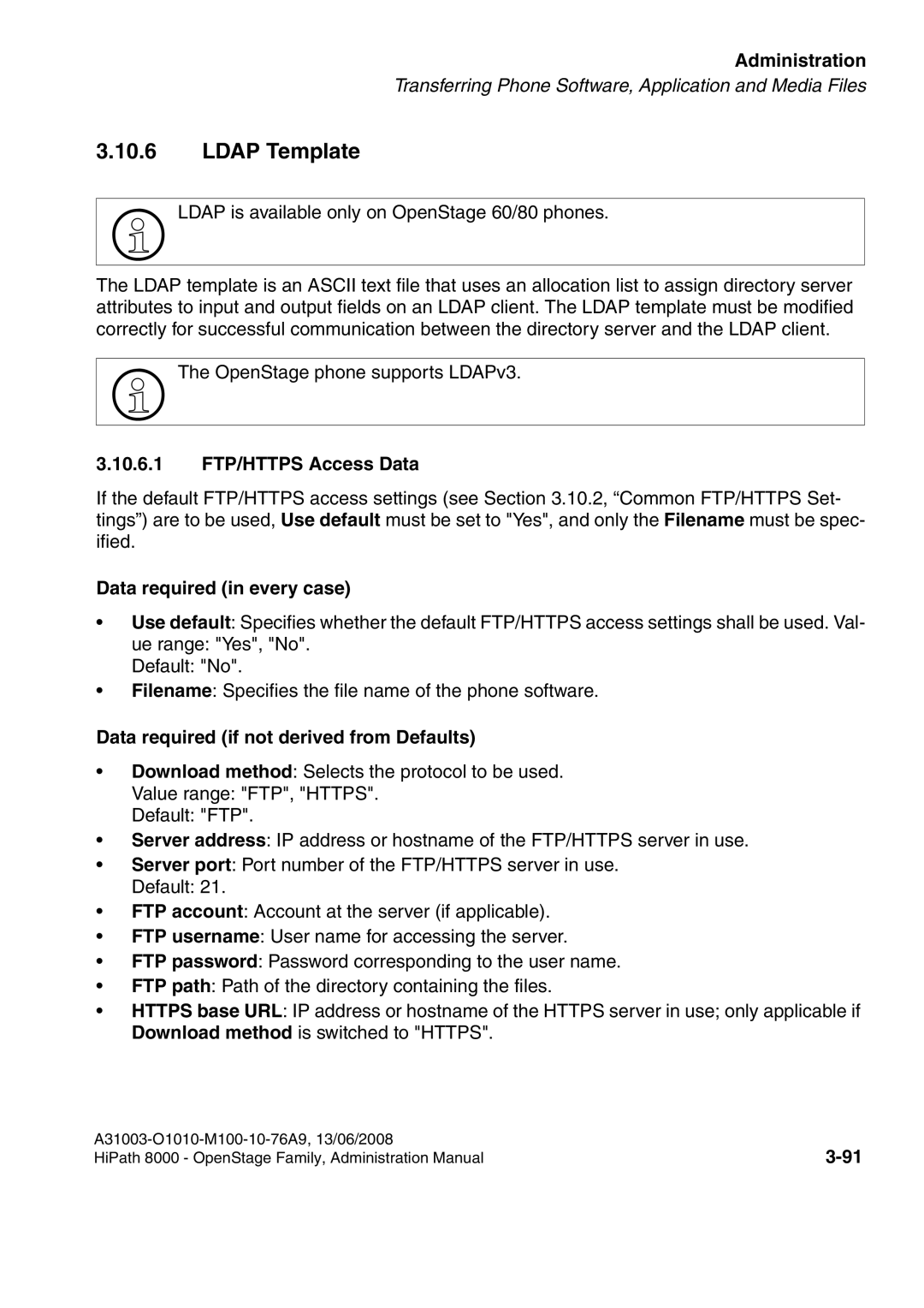 Siemens 8000 manual Ldap Template, 10.6.1 FTP/HTTPS Access Data 