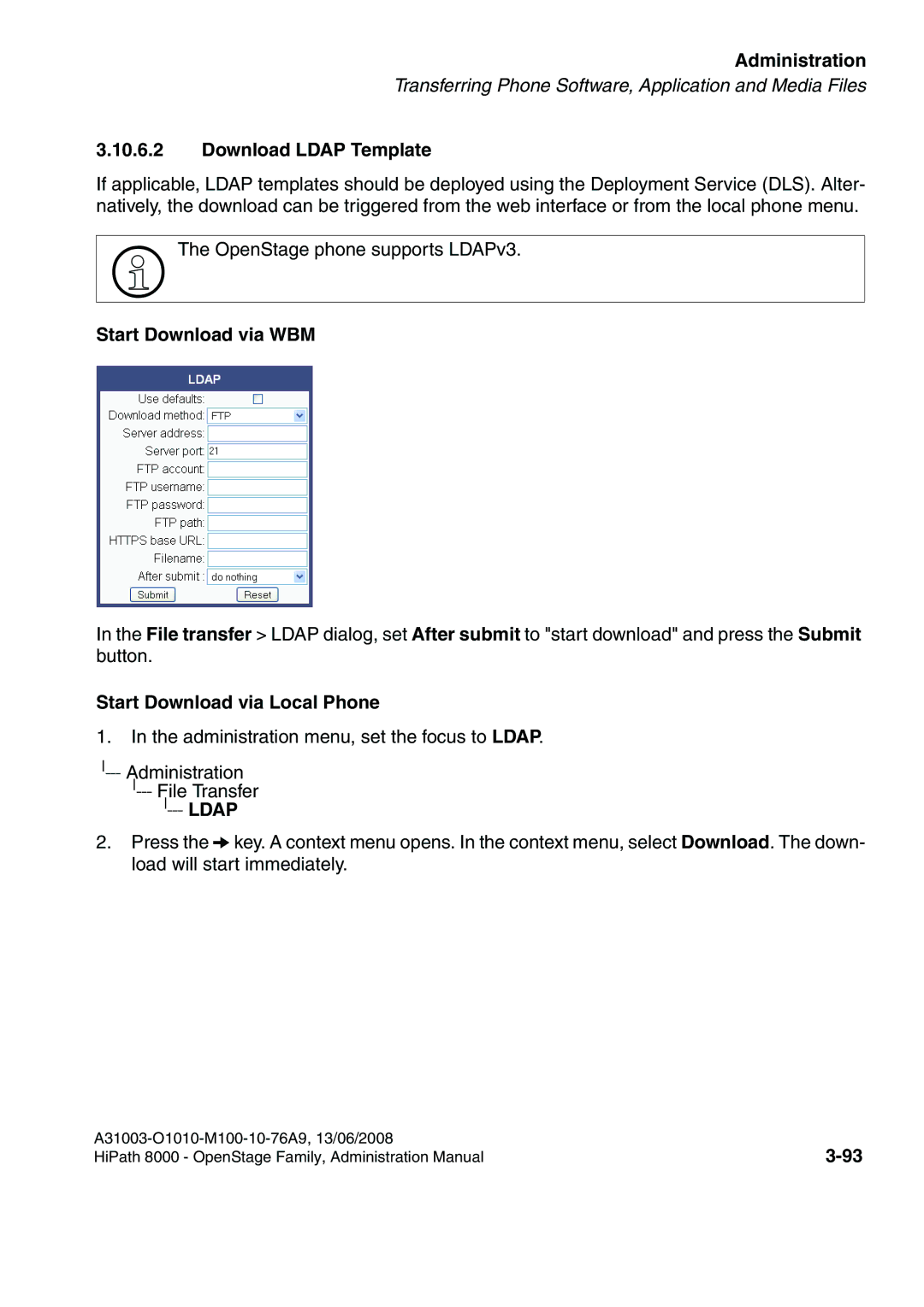 Siemens 8000 manual Download Ldap Template, Start Download via WBM 