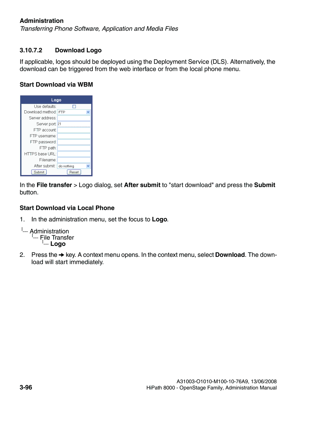 Siemens 8000 manual Download Logo, Start Download via WBM 