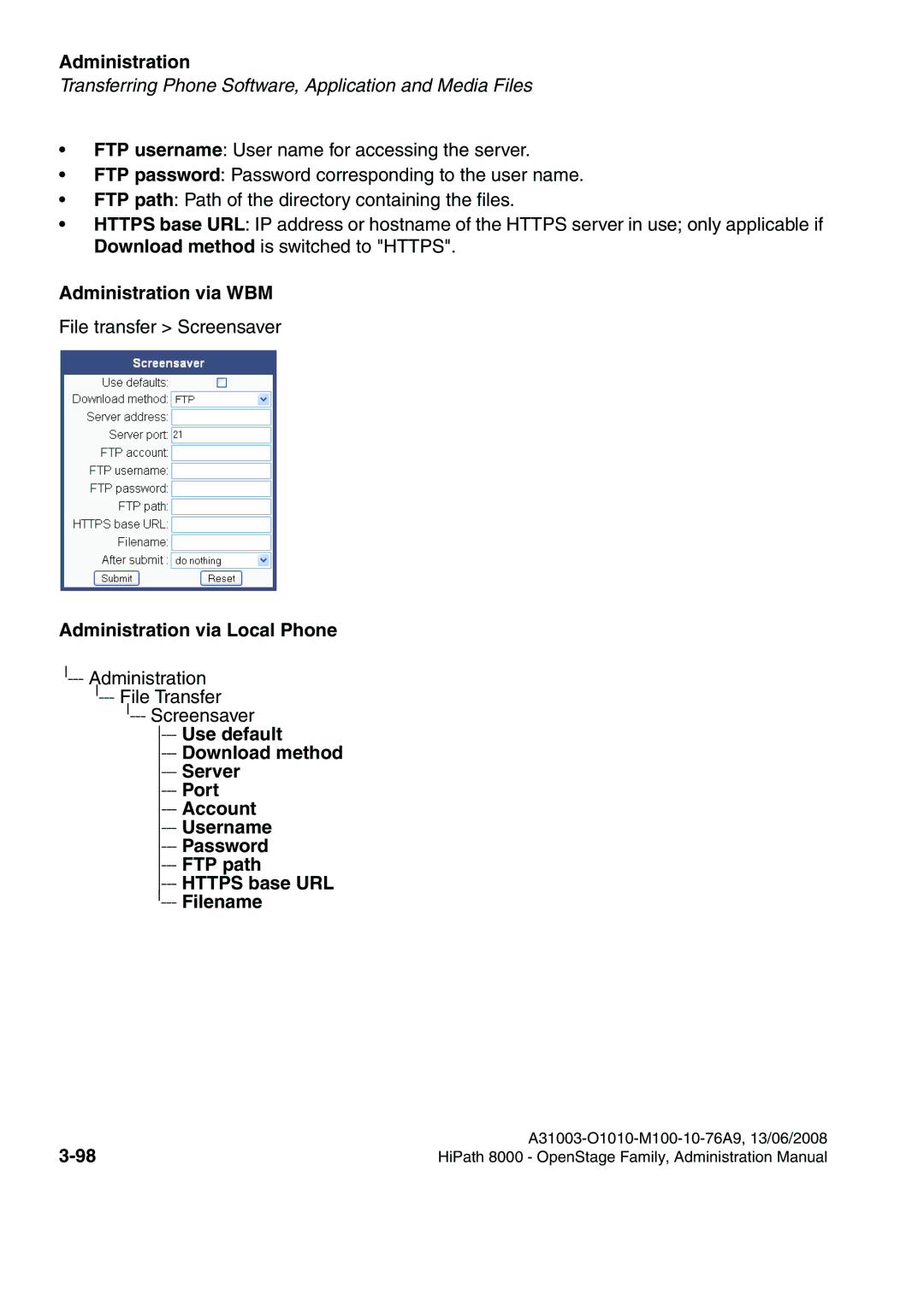 Siemens 8000 manual File transfer Screensaver 