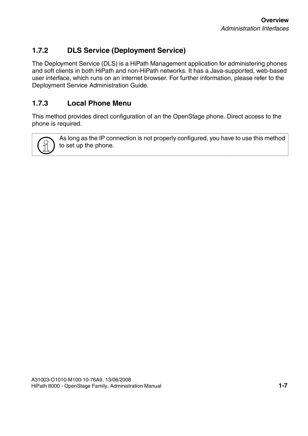 Siemens 8000 manual DLS Service Deployment Service, Local Phone Menu 