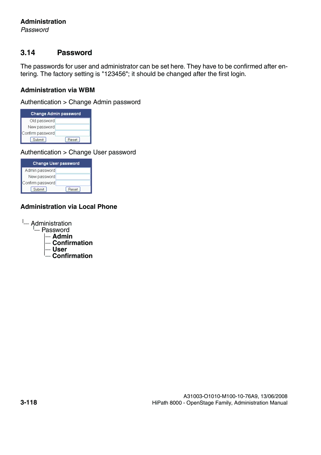 Siemens 8000 manual Password, Confirmation 118 