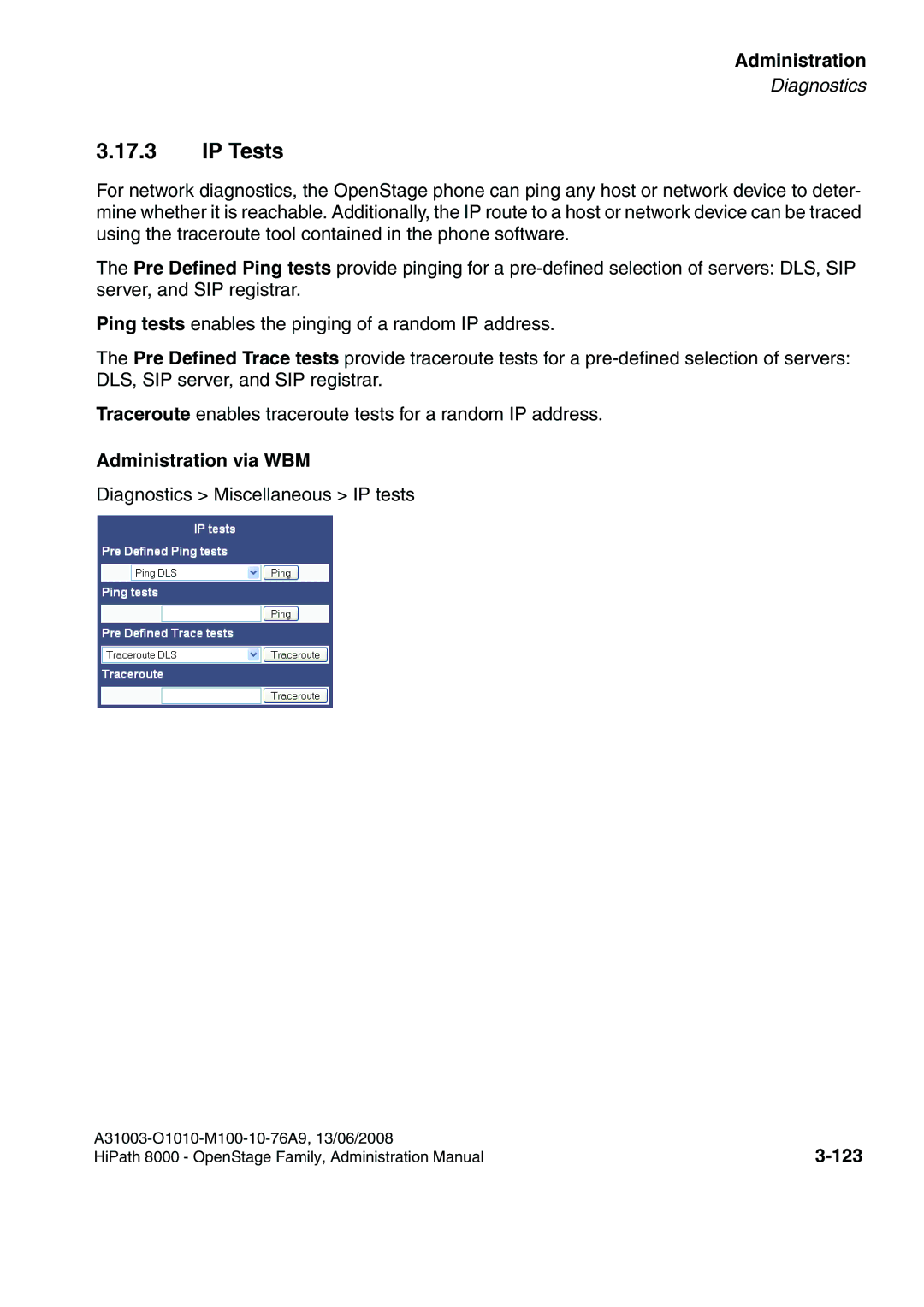 Siemens 8000 manual IP Tests, 123 