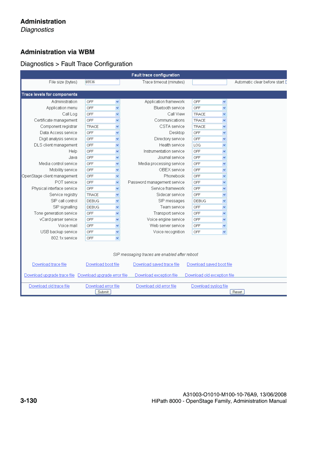 Siemens 8000 manual Administration via WBM, 130 