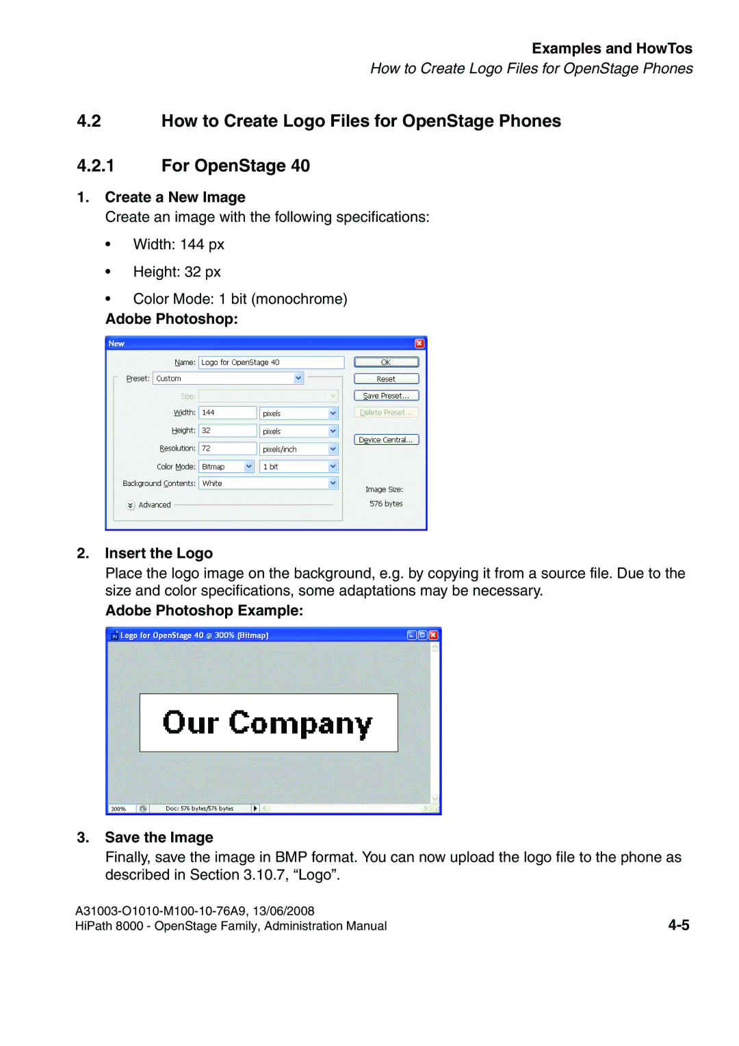 Siemens 8000 manual How to Create Logo Files for OpenStage Phones For OpenStage, Create a New Image 