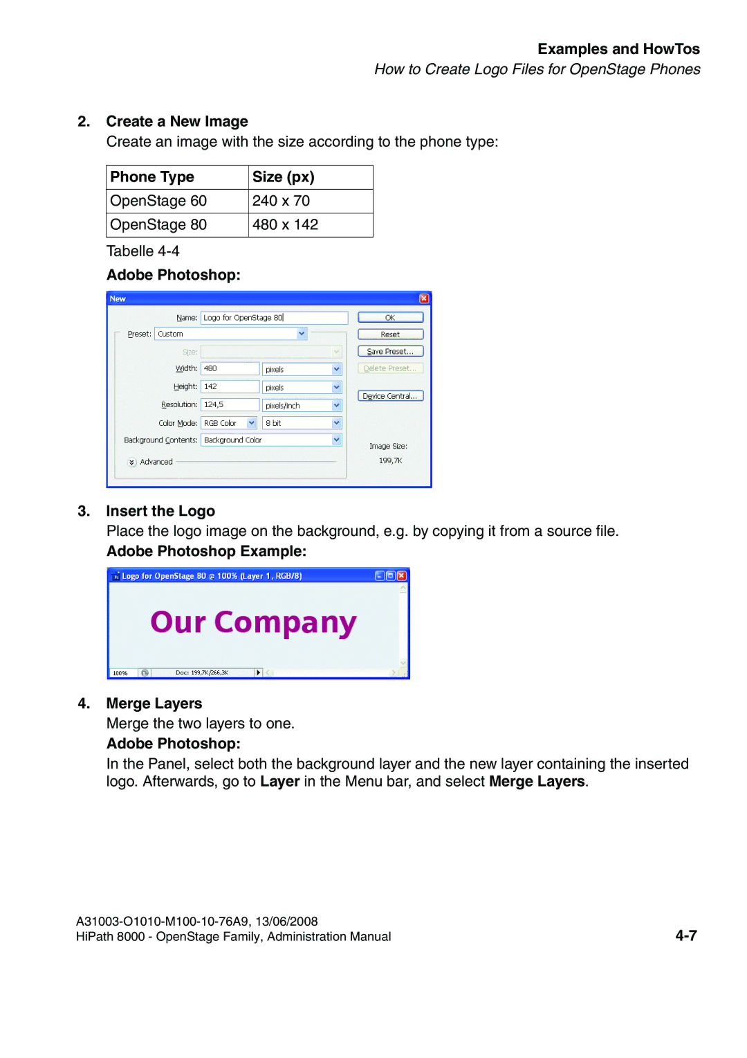 Siemens 8000 manual Phone Type Size px, Adobe Photoshop Example Merge Layers 