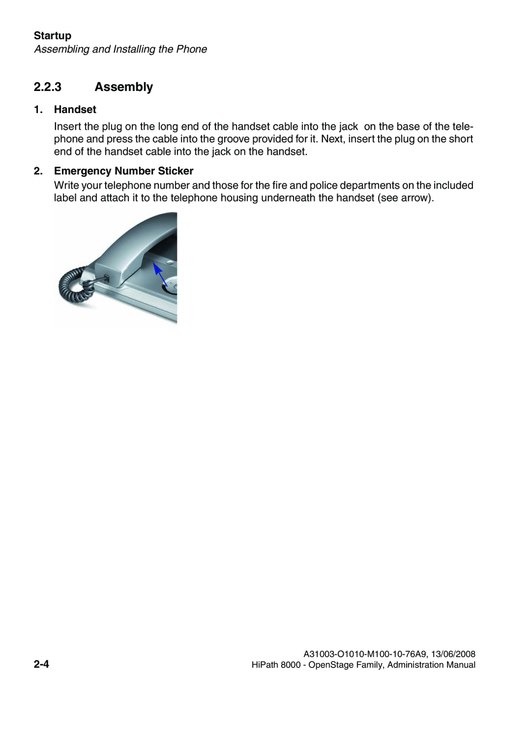 Siemens 8000 manual Assembly 