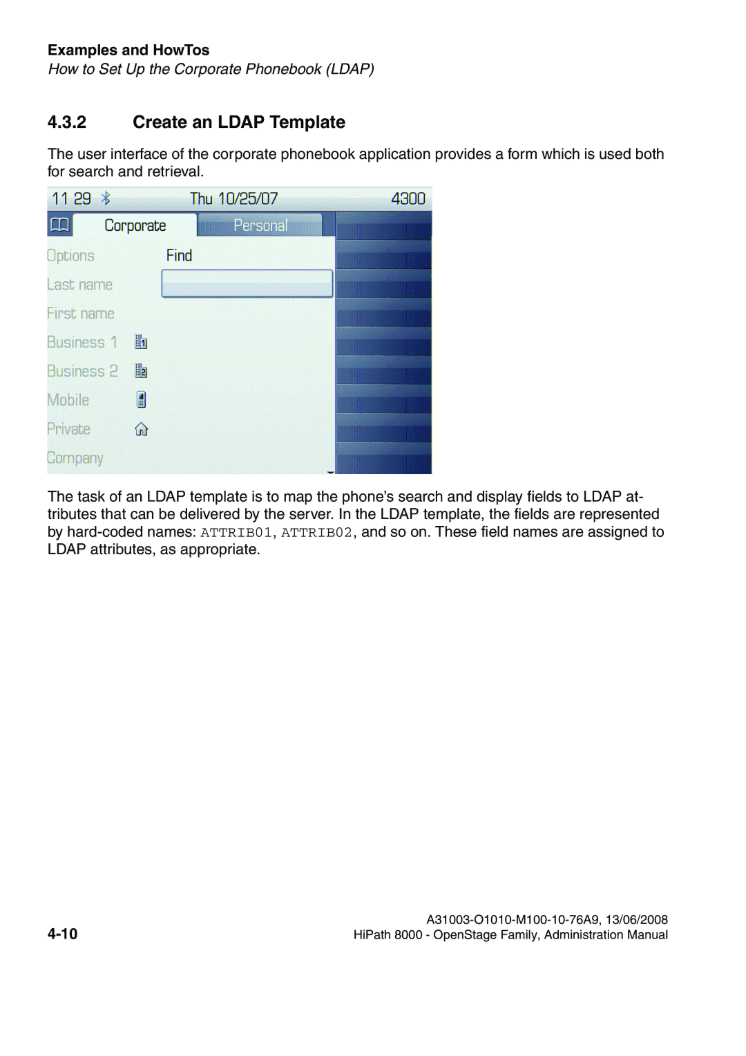 Siemens 8000 manual Create an Ldap Template 