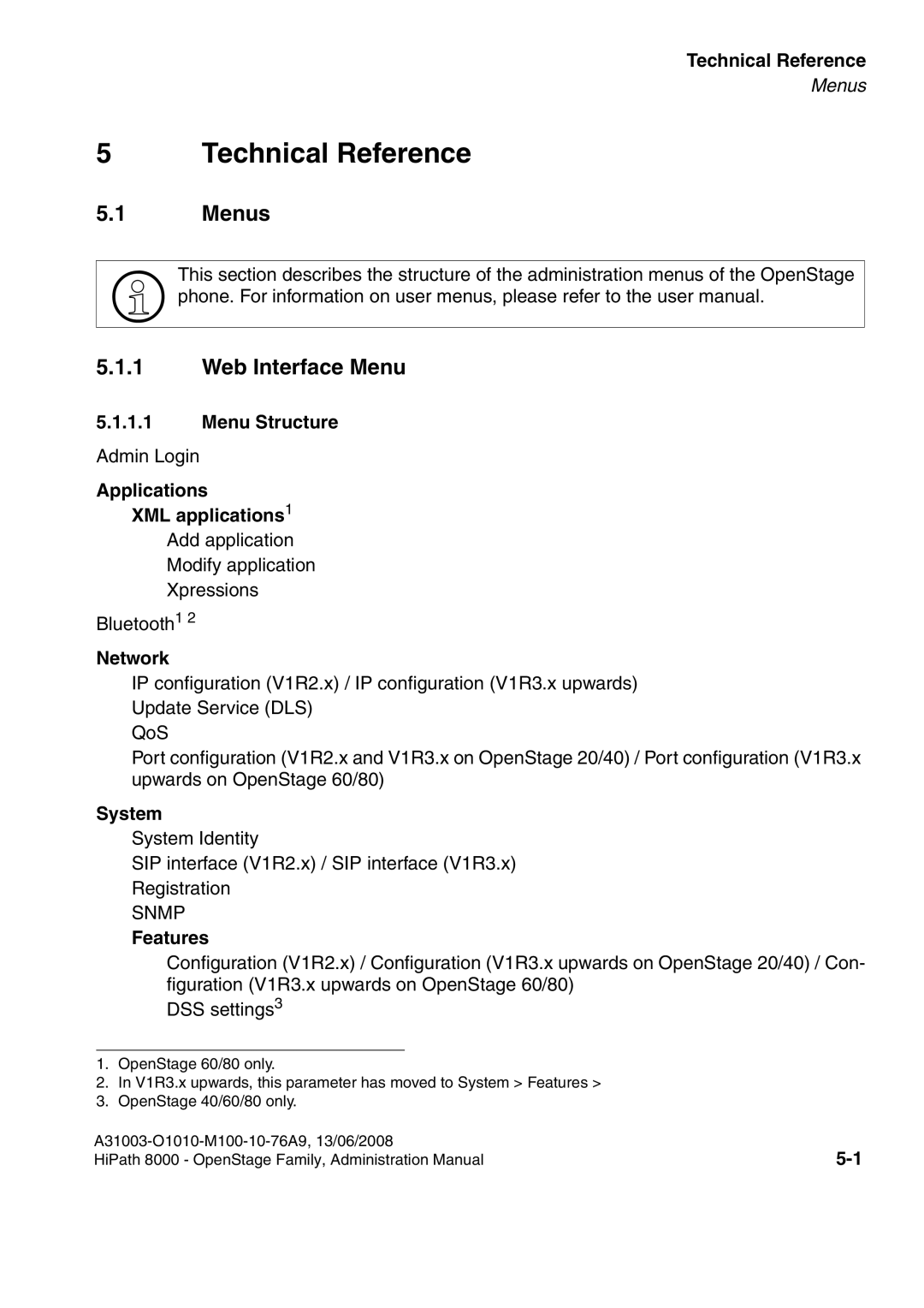 Siemens 8000 manual Menus Web Interface Menu 