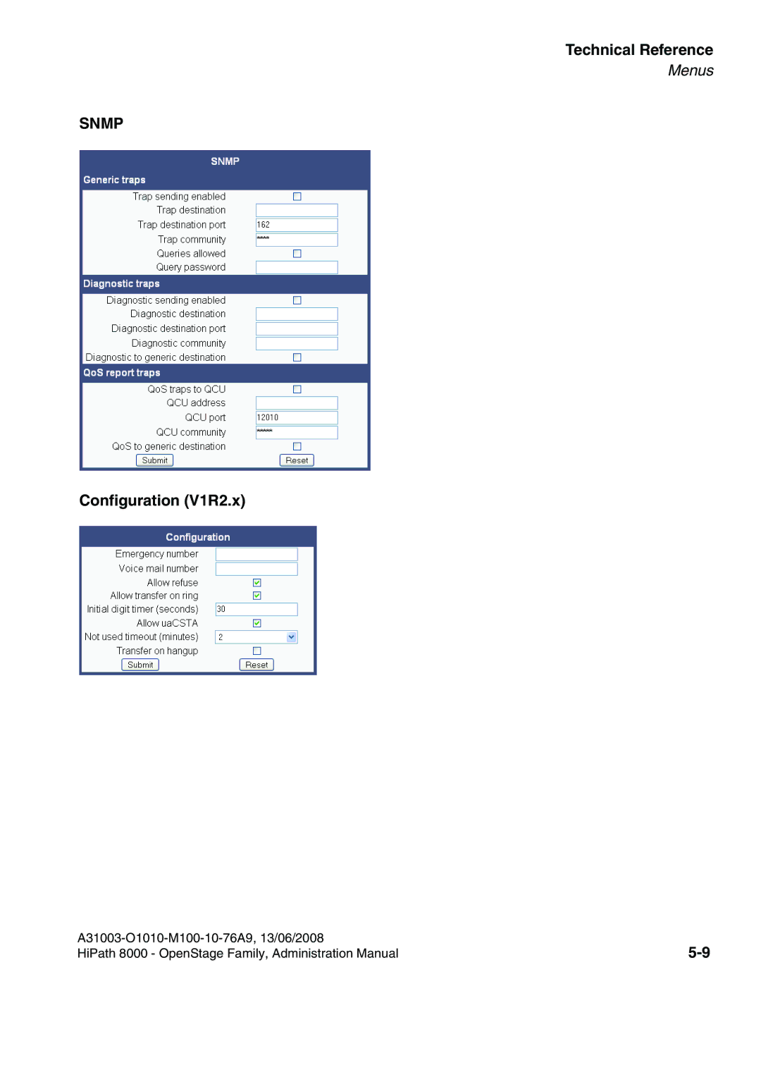 Siemens 8000 manual Snmp, Configuration V1R2.x 