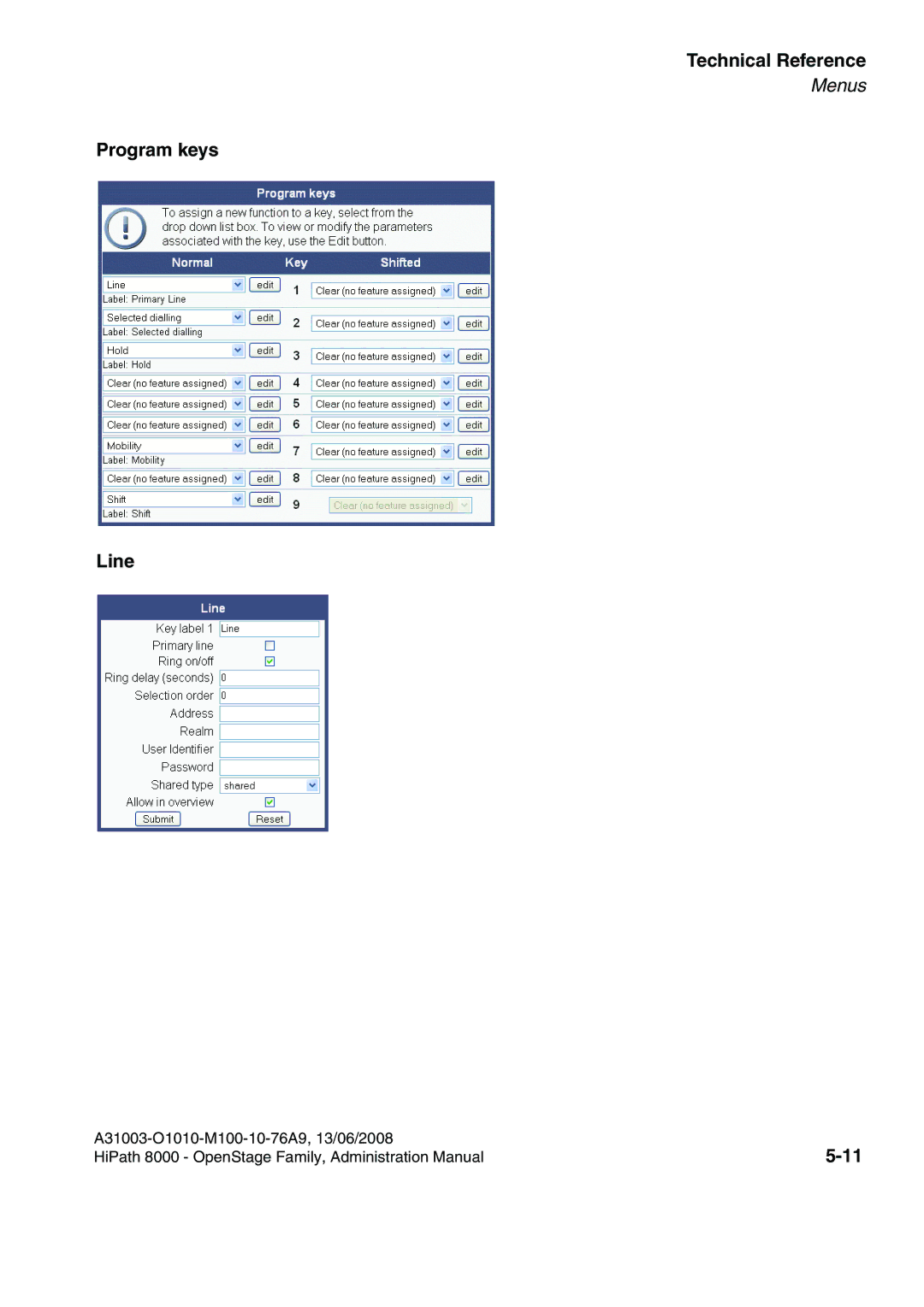 Siemens 8000 manual Program keys Line 