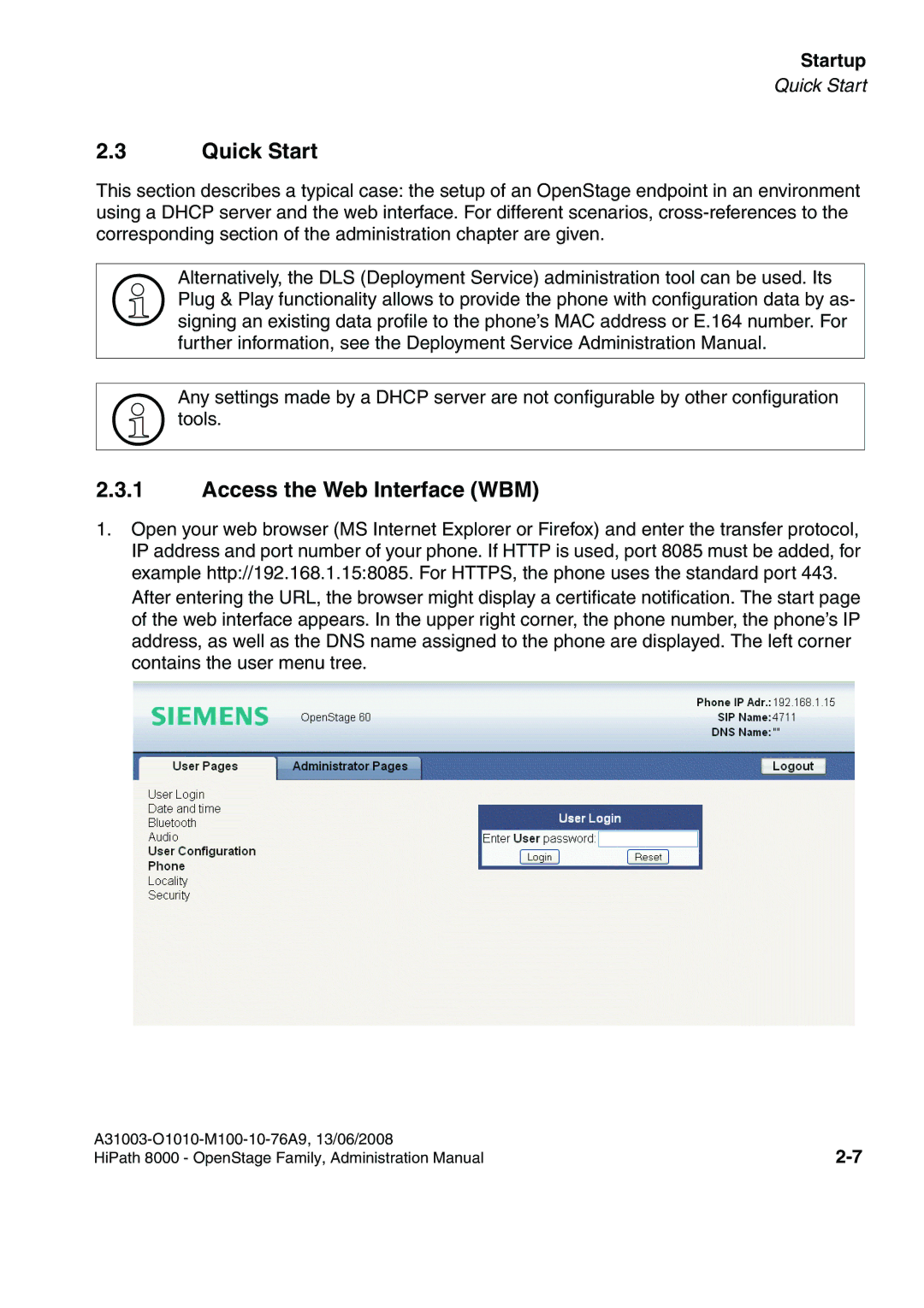 Siemens 8000 manual Quick Start 