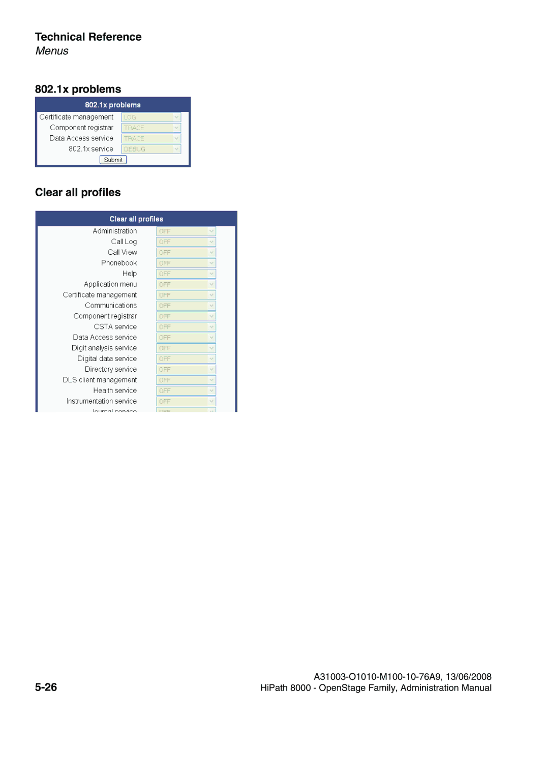 Siemens 8000 manual 802.1x problems Clear all profiles 