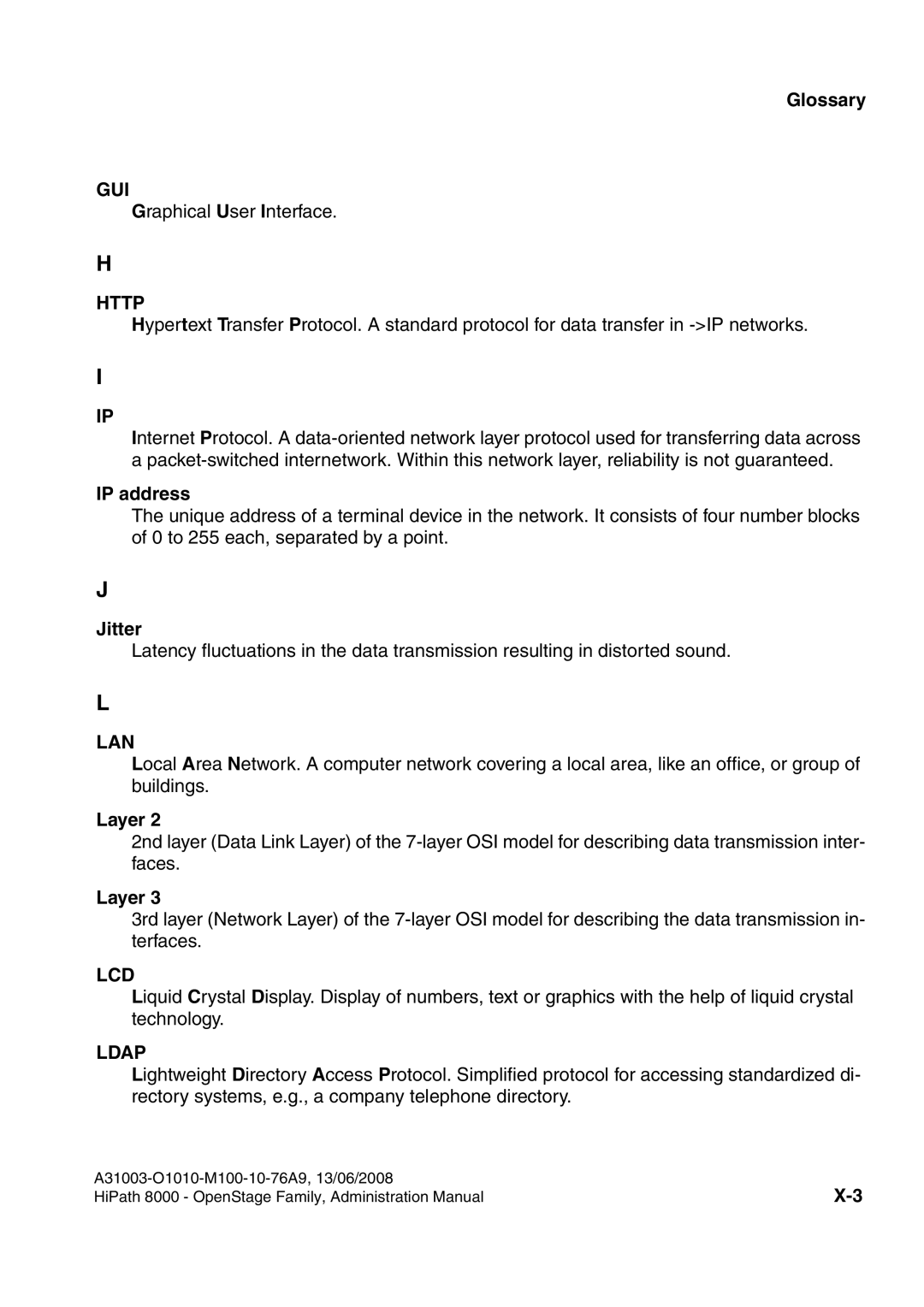 Siemens 8000 manual IP address, Jitter, Layer 