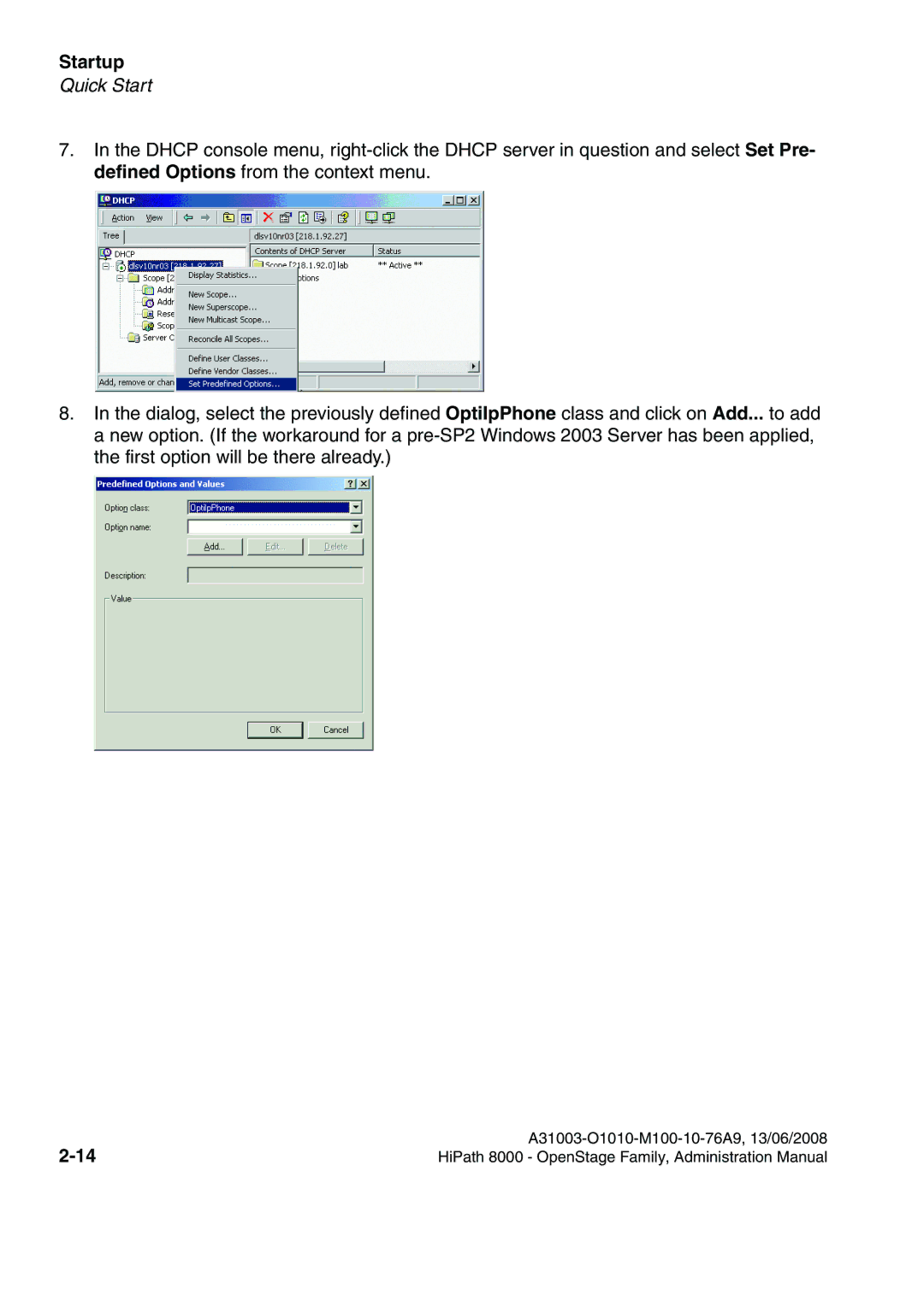 Siemens 8000 manual Startup 