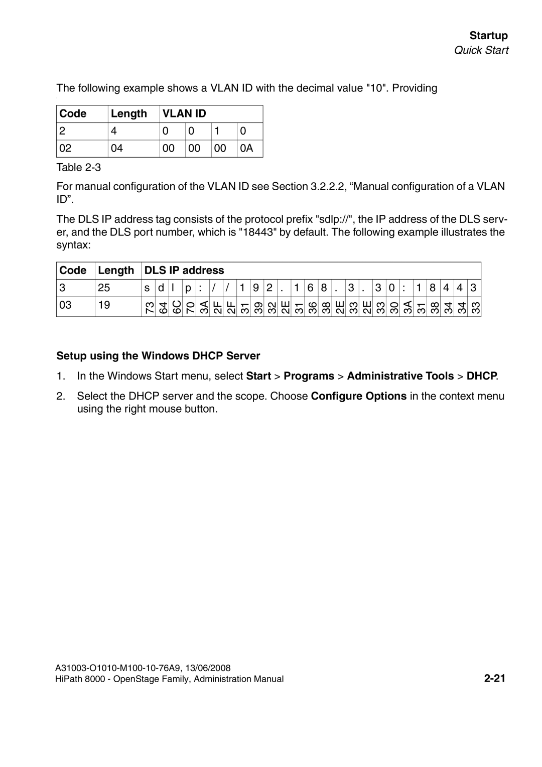 Siemens 8000 manual Code Length, Vlan ID 