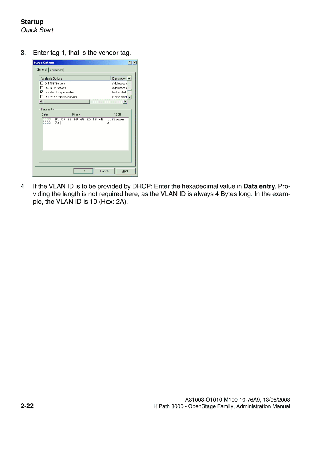 Siemens 8000 manual Startup 