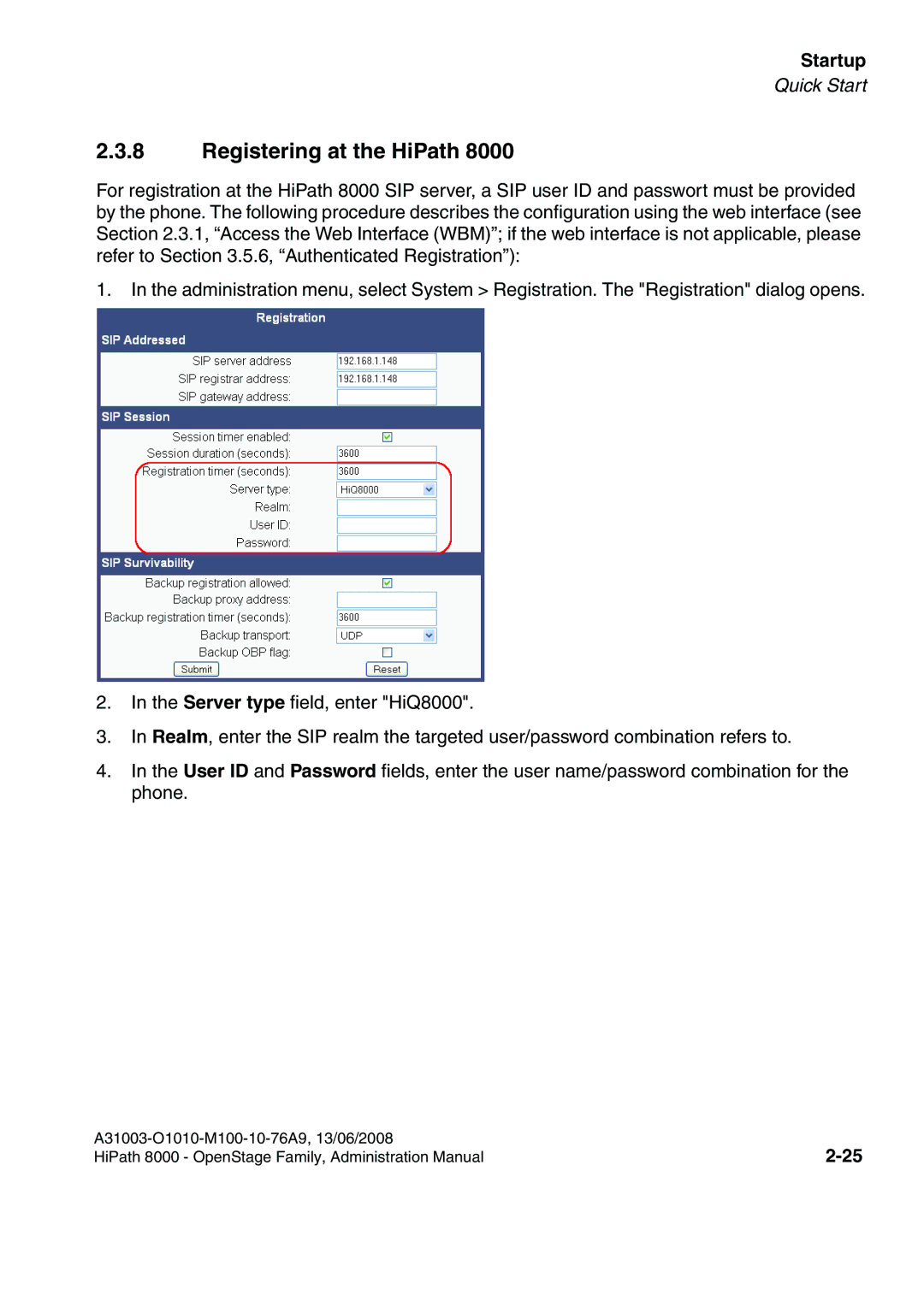 Siemens 8000 manual Registering at the HiPath 