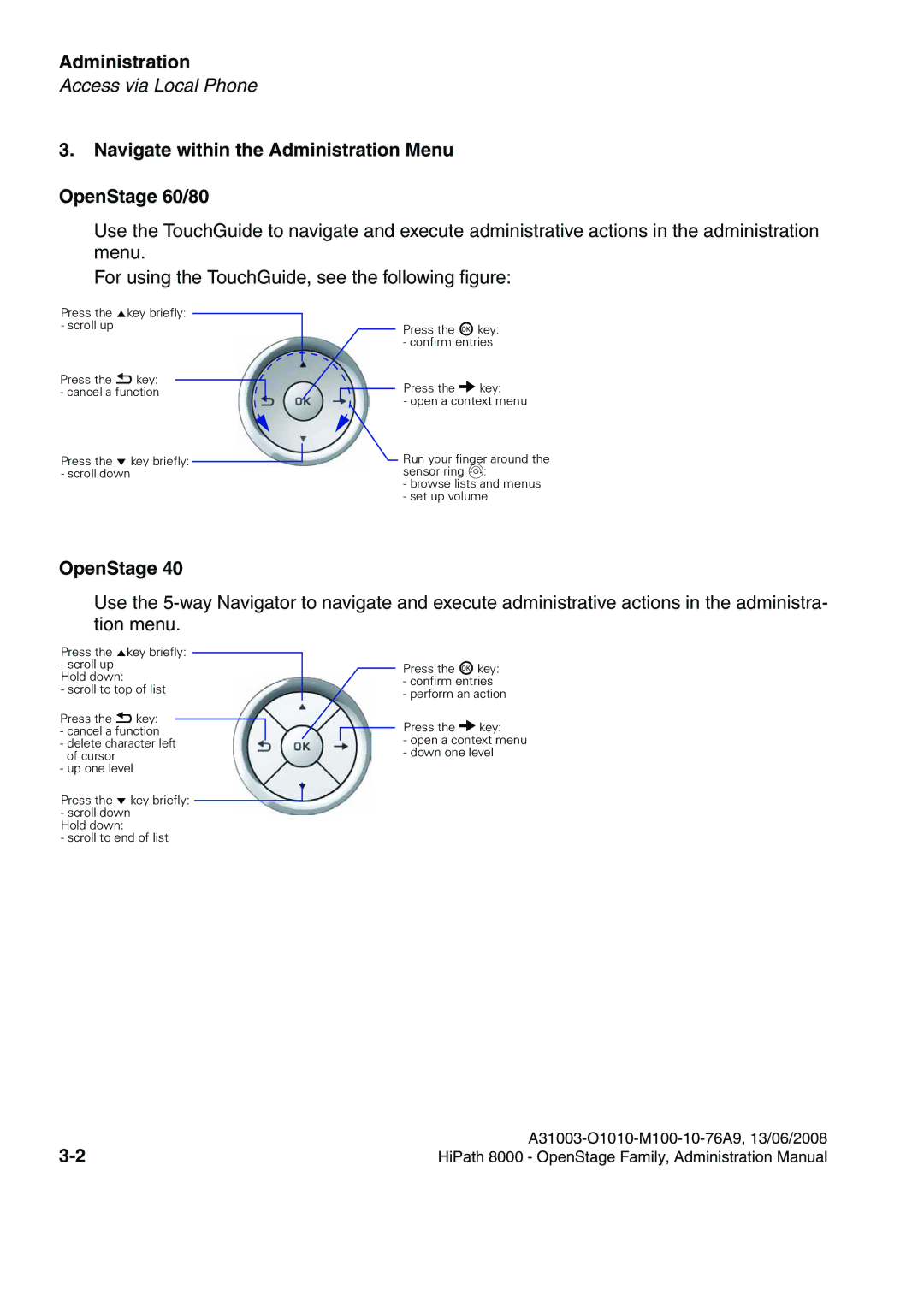 Siemens 8000 manual Navigate within the Administration Menu OpenStage 60/80 