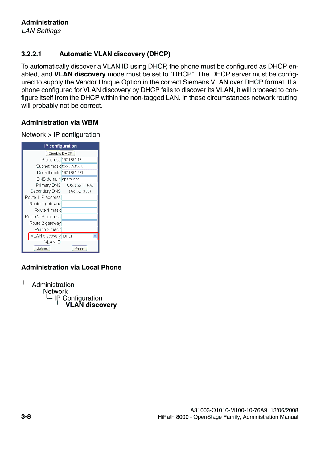 Siemens 8000 manual Automatic Vlan discovery Dhcp 